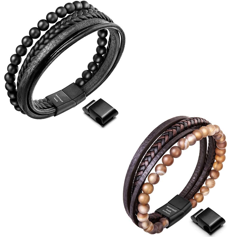 Speroto Men's Leather & Bead Bracelet - 8.7