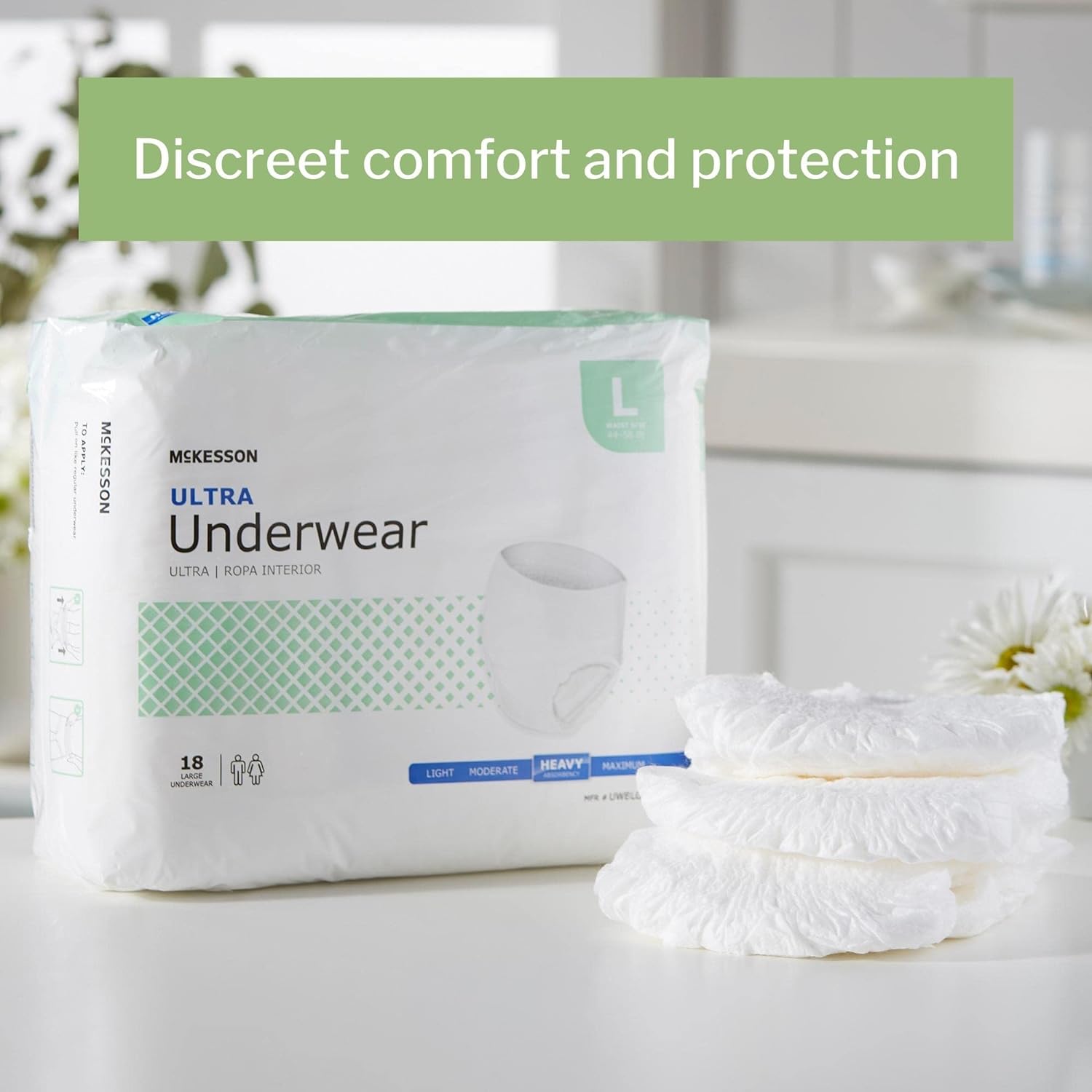 **McKesson Ultra Pull-On Disposable Absorbent Underwear for Adults - Heavy Absorbency, Tear-Away Seams, Unisex - Ideal for Incontinence, Post-Surgery & Travel**