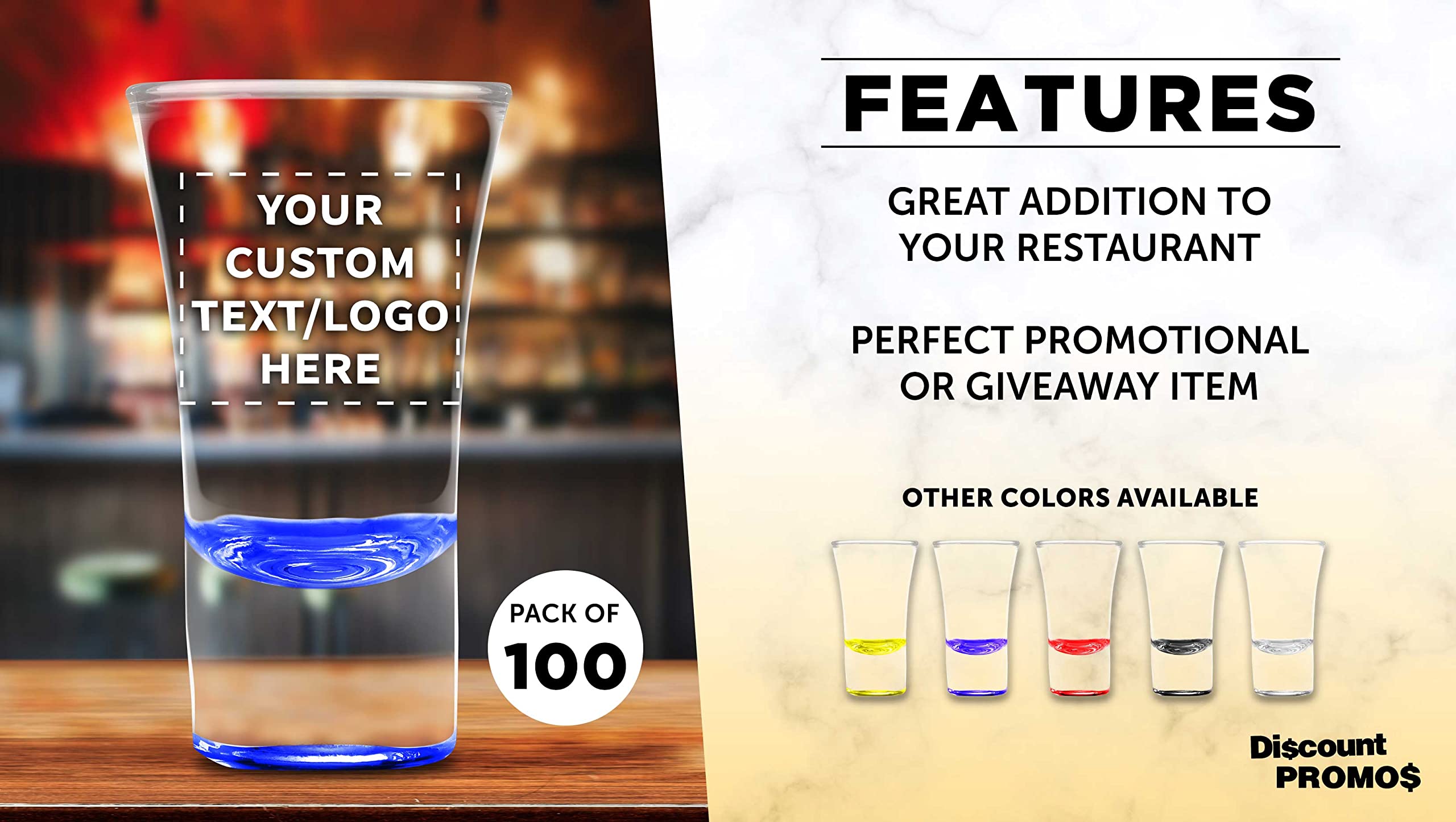 Custom 2 oz. Lord Shooter Etched Shot Glasses - 100 Pack with Personalized Text & Logo - Perfect for 21st Birthday Parties, Bars, Lounges & Home Entertaining - Blue Glassware Set for Shots & Cocktails