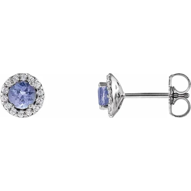 14K White Gold 0.54ct Tanzanite & 1/10ctw Diamond Stud Earrings for Women - Perfect for Weddings, Anniversaries & Special Occasions