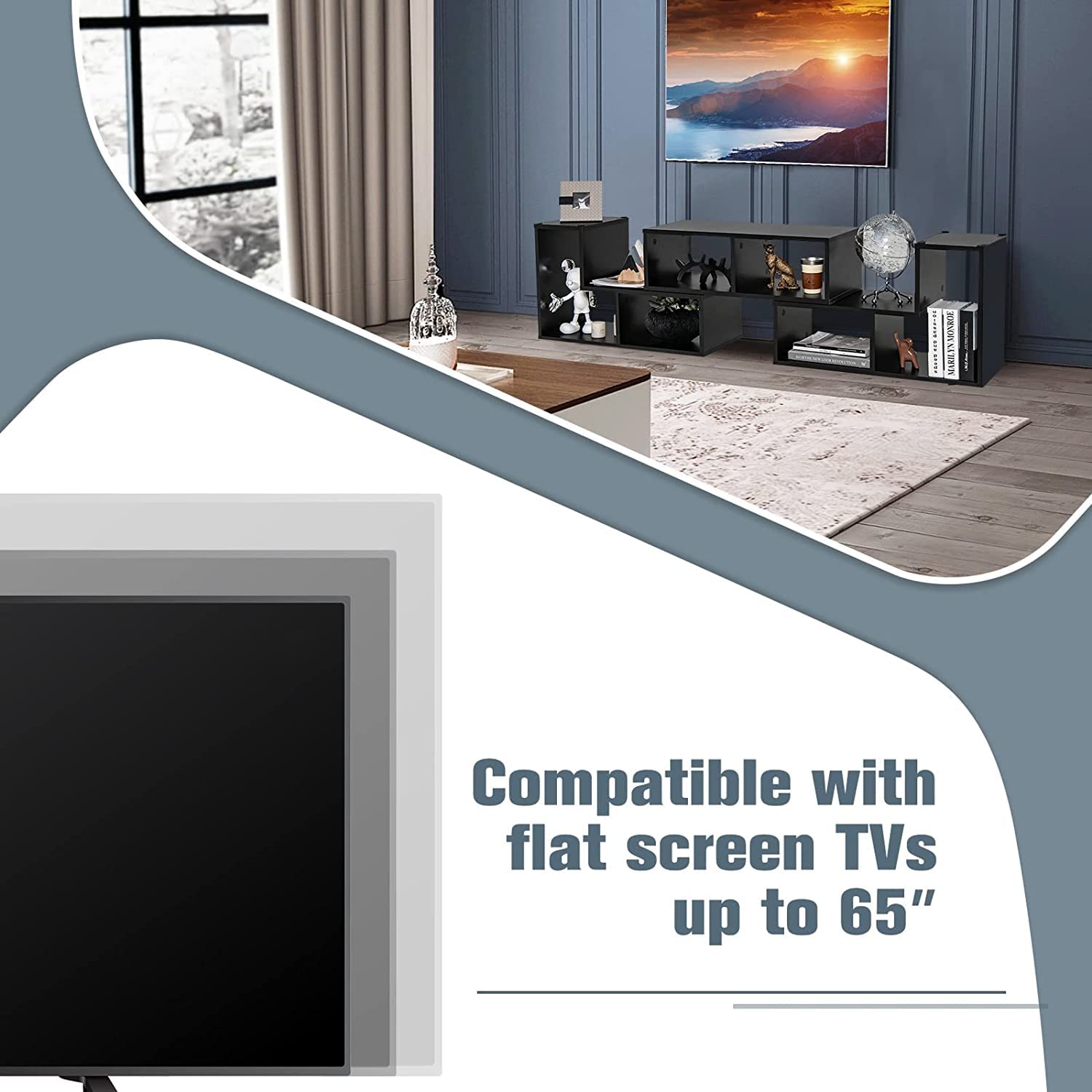 Giantex Modern 3-Piece DIY Open Bookcase Shelf Set - Black Storage & Display Console TV Stand for Living Room, Bedroom | Perfect for Organizing Books, Decor & Entertainment Systems