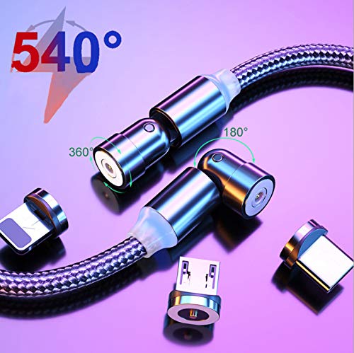 3-in-1 Magnetic Charging Cable with 360° Rotation | Fast 2.4A Nylon Braided USB Cable Compatible with Micro USB, Type C & Lightning | Perfect for Phones, Tablets & Smart Devices | Ideal for Home, Office & Travel Use (2M)