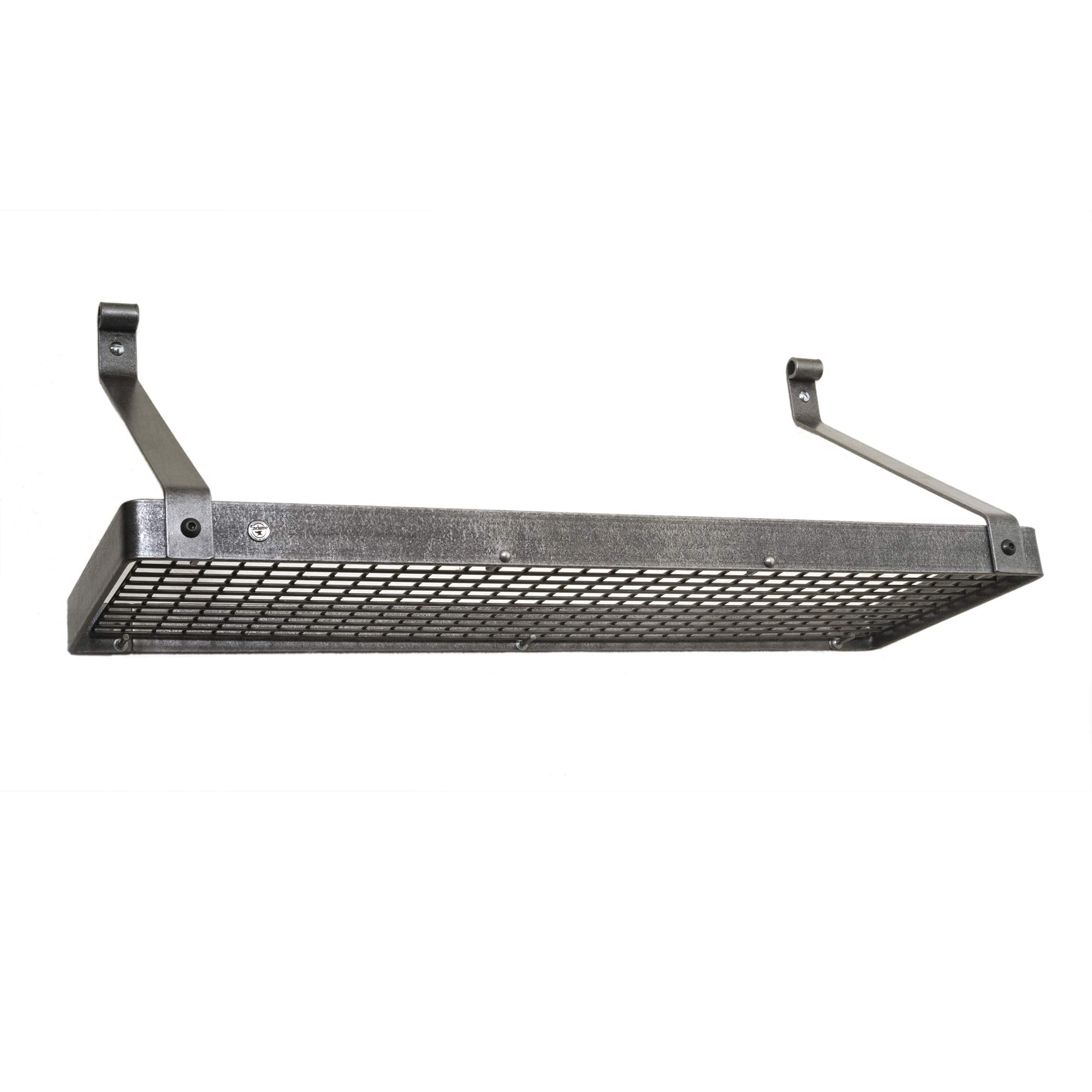 Handcrafted 30-Inch Deep Bookshelf Wall Rack with 12 Hooks - Hammered Steel Shelf for Home, Office & Garage Organization - Perfect for Storing Books, Hats, Keys & Decor