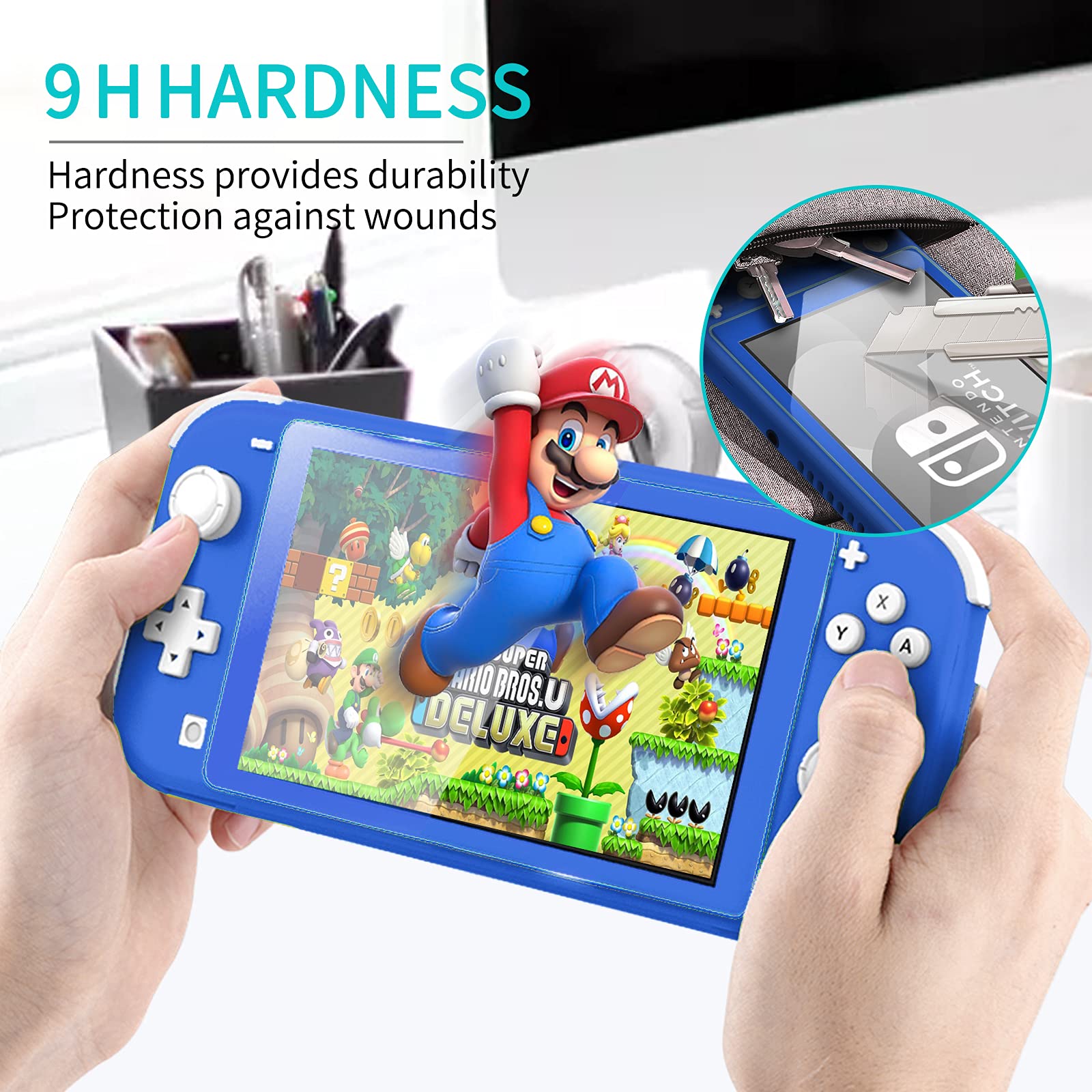 Premium Nintendo Switch Lite Carrying Case - 4-in-1 Travel Accessories Kit with Glitter Case, Screen Protectors & Thumb Grips (Blue) | Perfect for Gaming On-The-Go, Travel Protection & Enhanced Gameplay