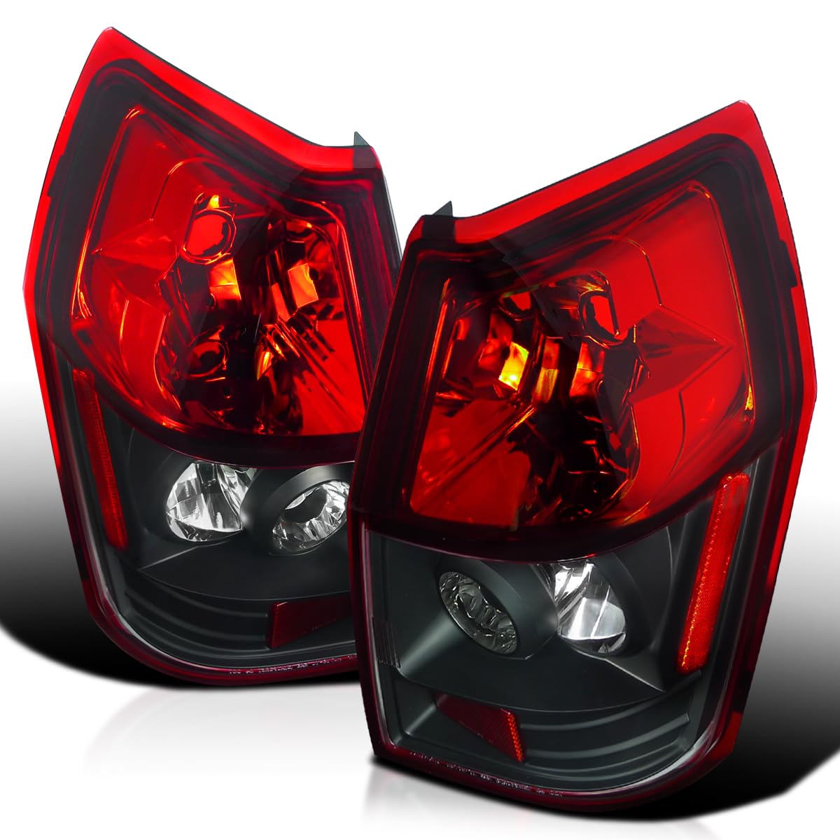 Spec-D Tuning Black Housing Red/Clear Lens Tail Lights for 2005-2008 Dodge Magnum - Left & Right Pair Assembly - Perfect for Car Customization & Nighttime Safety