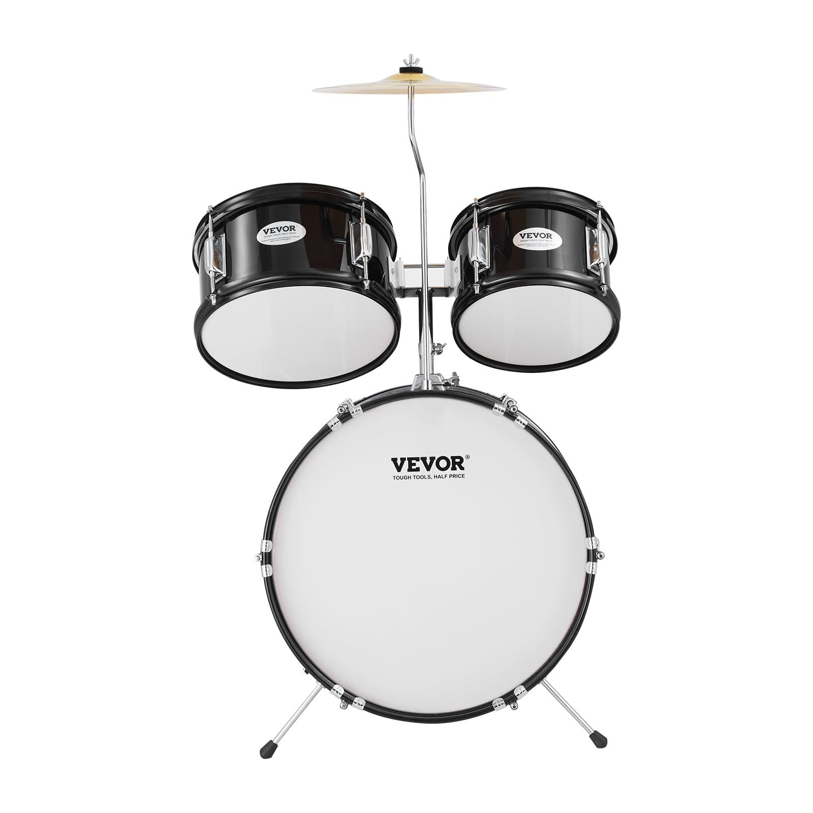 VEVOR 5-Piece Junior Drum Set for Kids & Beginners - 16 Inch Adjustable Drum Kit with Throne, Sticks, Cymbal, Pedal, Tom Snare Bass - Perfect Starter Drumset for Children's Music Practice & Home Play (Black)