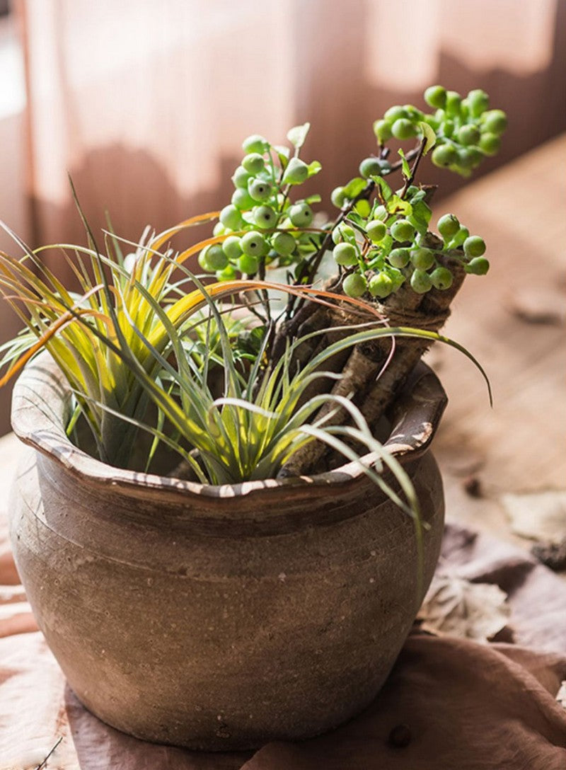 Modern Artificial Flowers for Home Decoration - Green Cranberry Fruit Branch Floral Arrangement Ideas for Living Room & Bedroom | Spring Home Decor, Wedding Centerpiece, Office Desk Decor