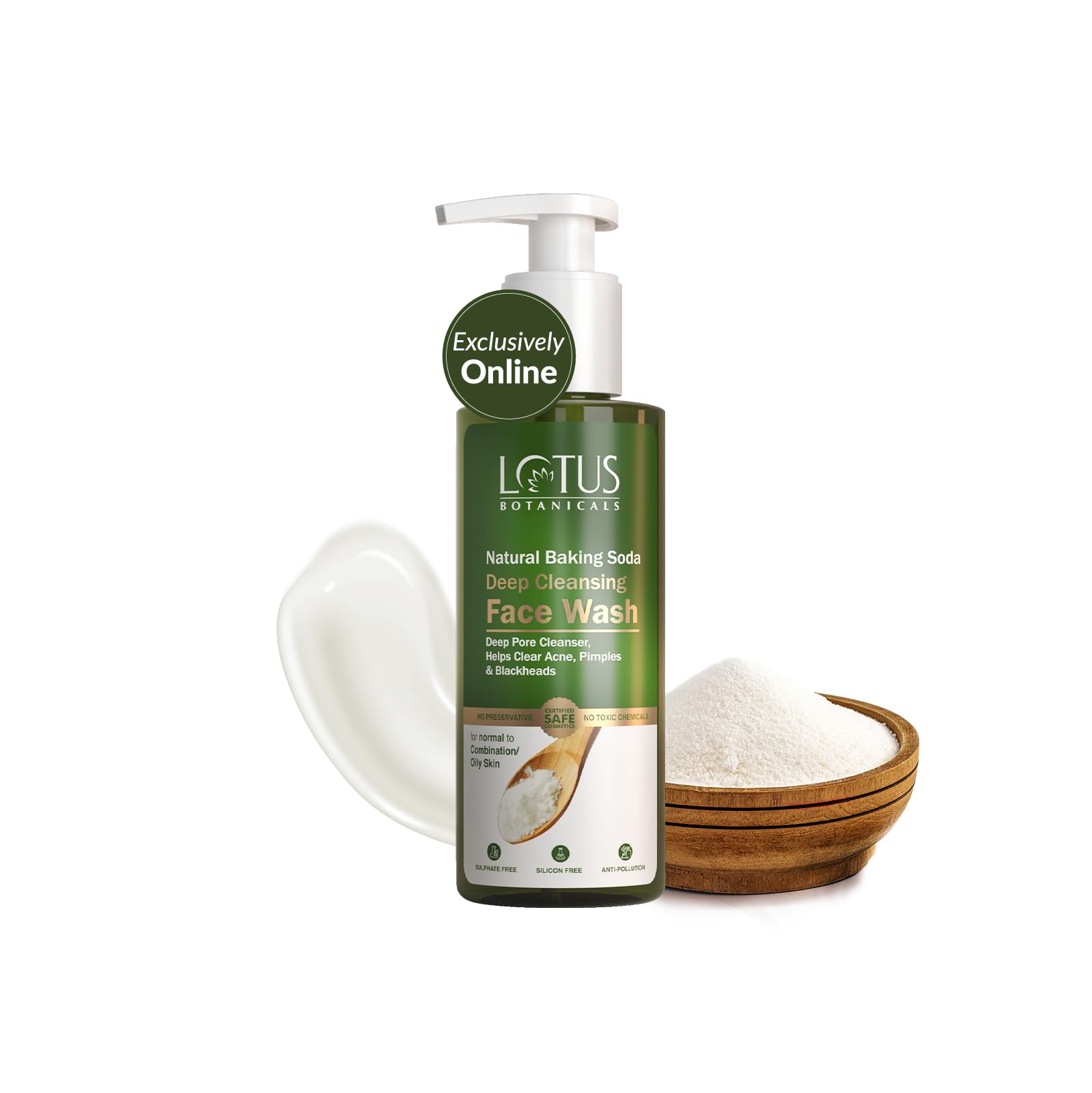 Lotus Botanicals Natural Baking Soda Deep Cleansing Face Wash 180ml - Gentle Exfoliating & Oil Control for Acne-Prone Skin - Perfect for Daily Skincare Routine & Travel