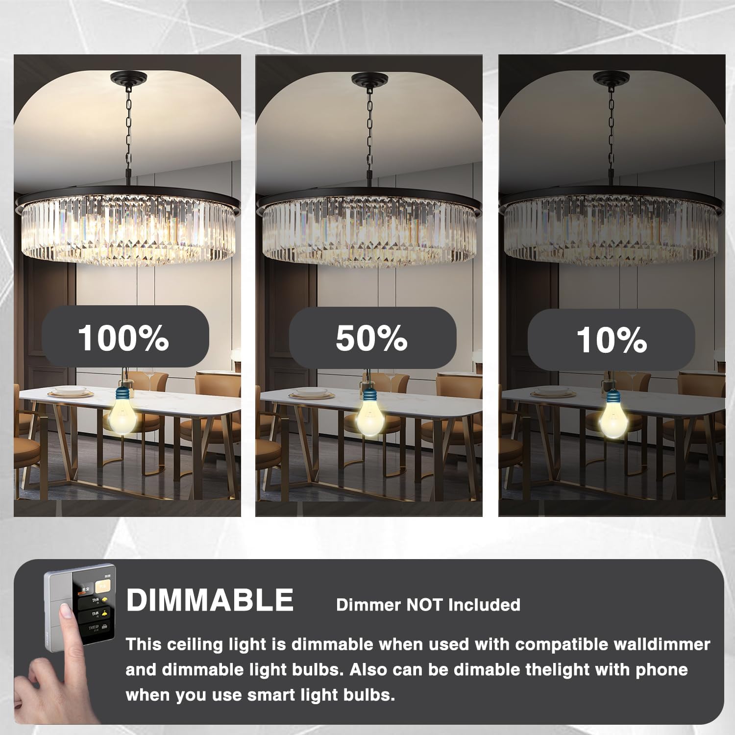 18-Light Crystal Chandelier - Adjustable Height 39