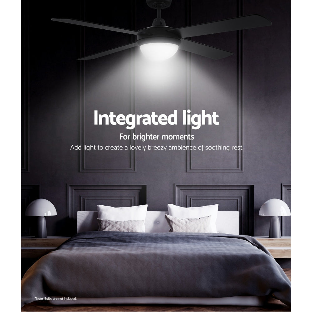 Devanti 52 Inch Black Ceiling Fan with Light and Remote Control - Quiet AC Motor for Bedroom, Living Room, and Office