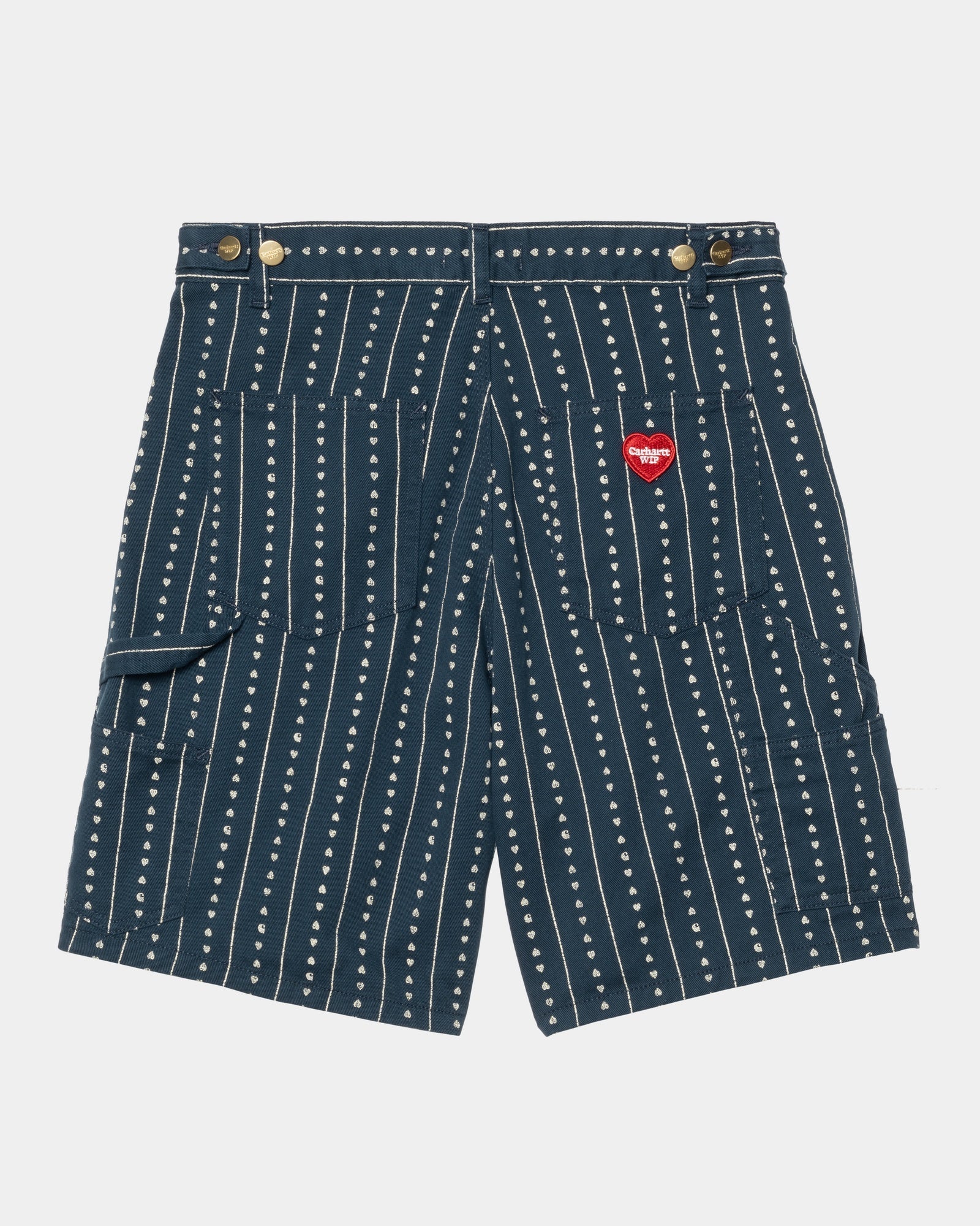 Women's Drew Shorts - Ink & Natural Heart C Pinstripe Design | Casual Summer Shorts for Women | Perfect for Beach, Vacation & Everyday Wear