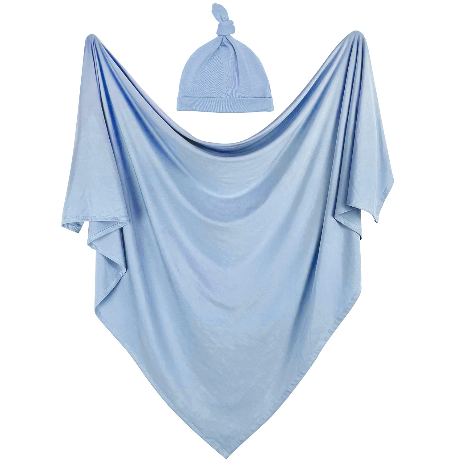 OWLOWLA Baby Swaddle Blanket & Hat Set - Soft Newborn Swaddle Wrap & Receiving Blanket for Boys & Girls (Baby Blue) - Perfect for Hospital, Home & Photo Shoots