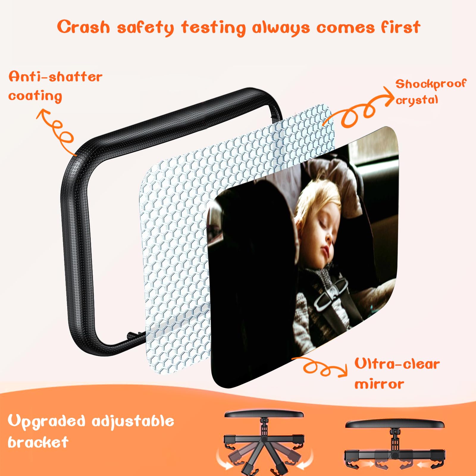 Rukie Baby Car Mirror - Shatterproof 360° Rotating Rear Facing Car Seat Mirror with Hook Clip | Wide Crystal Clear View for Safe Baby Monitoring | Easy to Install | Perfect for Road Trips & Daily Commutes with Infants