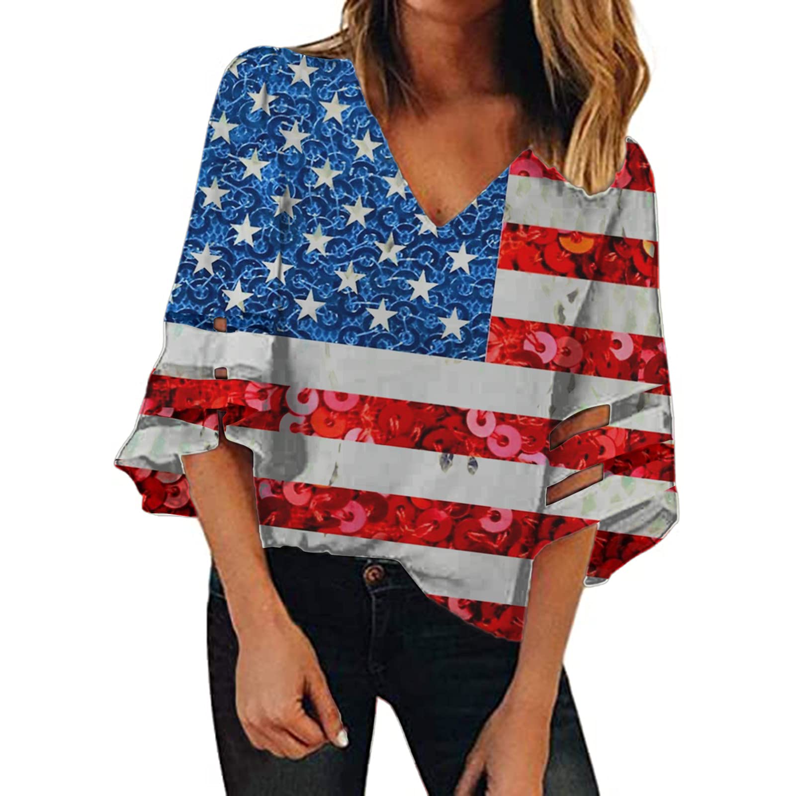 Women's Summer Tops - Gradient V-Neck T-Shirt | Short & Long Sleeve Casual Tunic Blouse | Loose Fit Comfortable Wear for Beach, Office & Daily Outfits