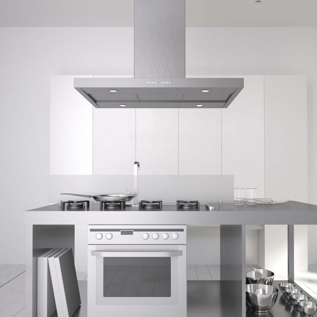Faber Bella Isola Island Mount Range Hood - Stainless Steel Kitchen Vent Hood with Multiple Size Options - Perfect for Modern Open Concept Kitchens and Cooking Areas