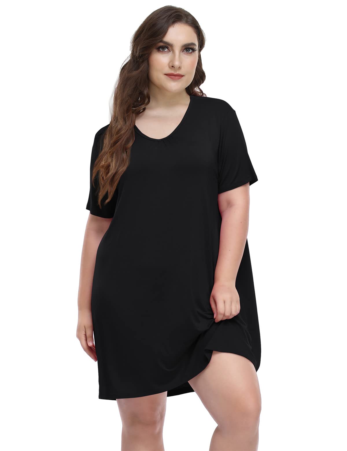 MissNina Women's Plus Size Nightgowns - Soft & Comfortable V-Neck Modal Sleepwear for Women, Sleep Shirts & Night Dresses - Perfect for Lounging, Sleeping & Relaxing at Home