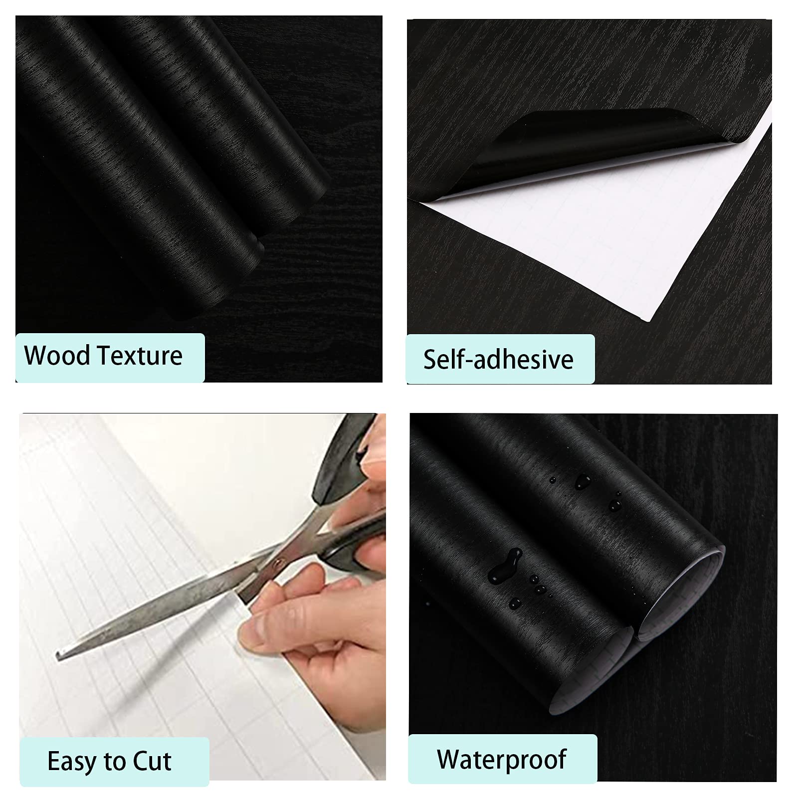 Homease Black Wood Grain Contact Paper 24
