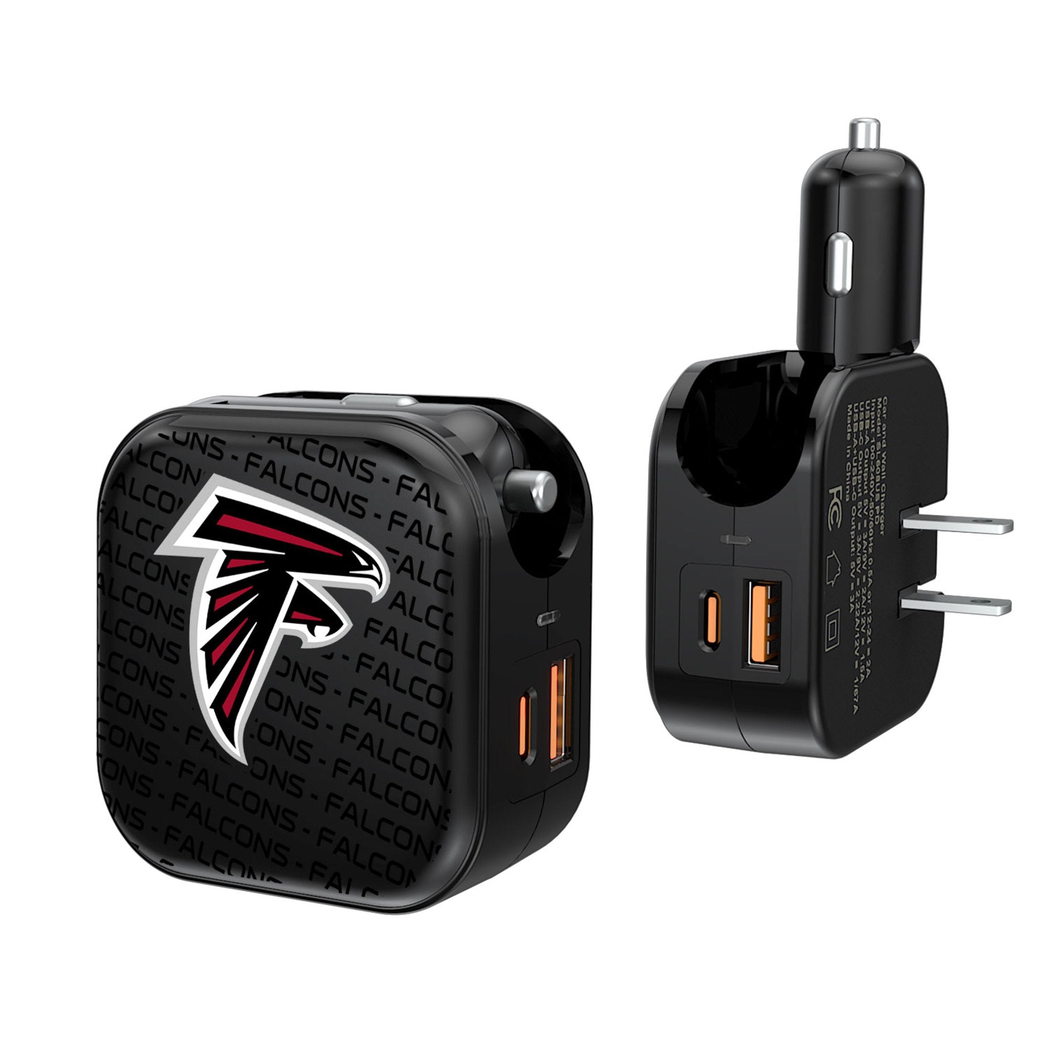 Atlanta Falcons 2-in-1 USB A/C Fast Charger with Team Logo - Perfect for Home, Office & Travel Charging Needs