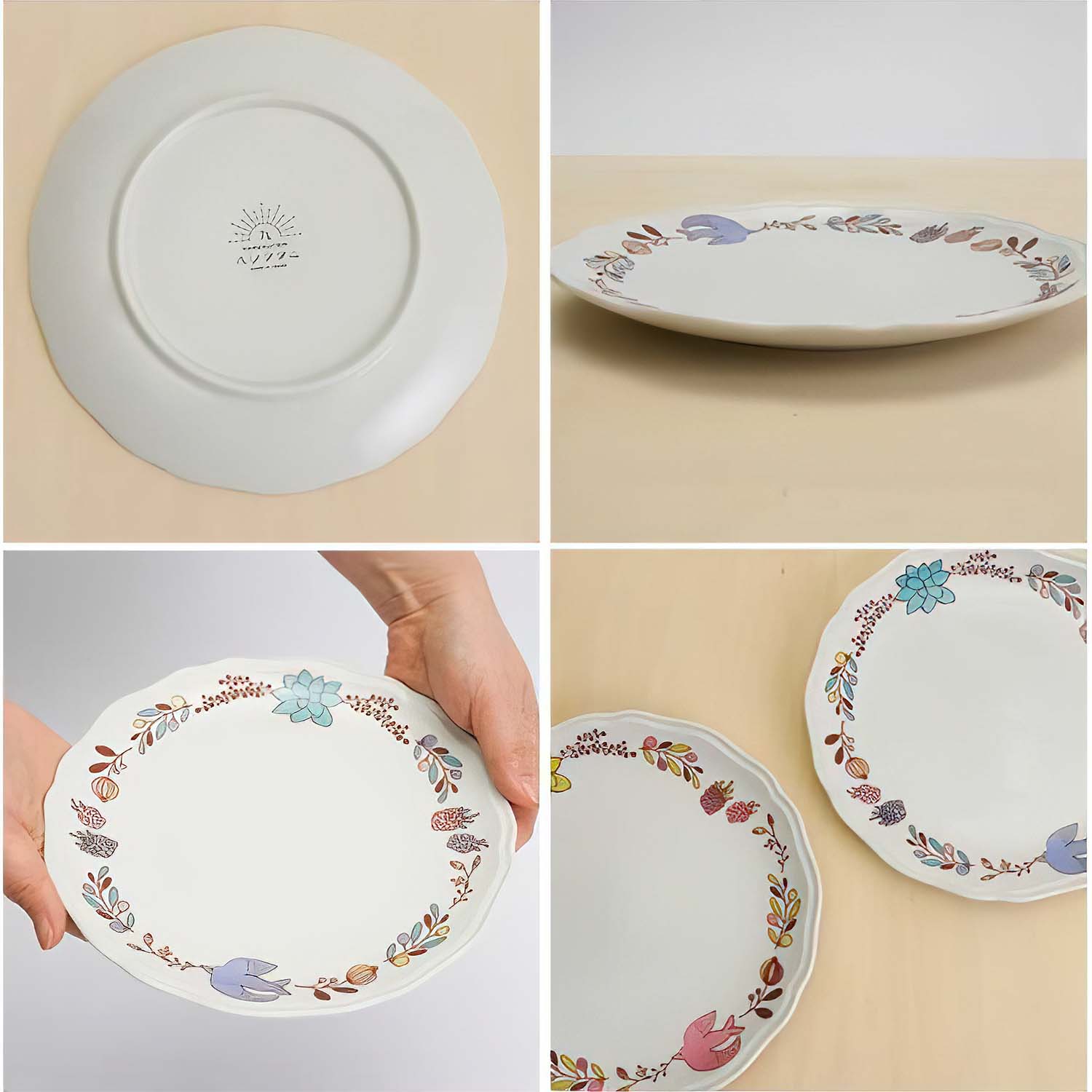 Harekutani Porcelain Bird Plate with Tree Nuts Design - Elegant Japanese Dinnerware for Home Decor & Special Occasions