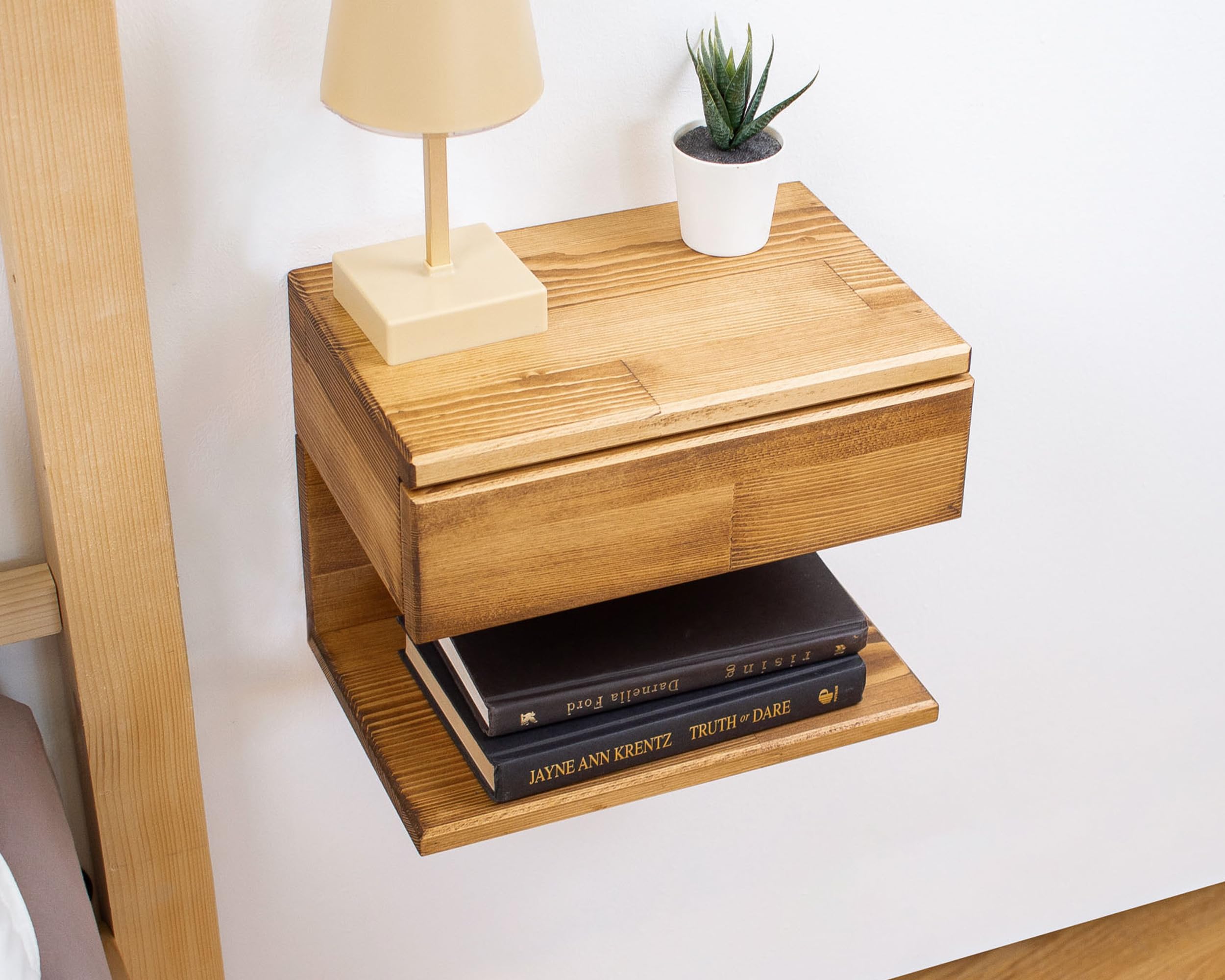 Floating Nightstand with Storage Drawer - Handmade Wood Bedside Shelf, End Table or Accent Table for Small Spaces - Perfect for Apartments, Dorms & Modern Bedrooms (Cape Town Design)