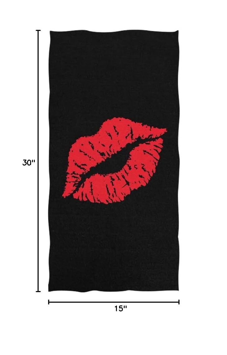 Sexy Red Lip Print Soft Bath Towel - Super Absorbent Black Hand Towel 30x15 Inches for Bathroom, Hotel, Gym & Spa - Perfect for Showers, Yoga & Relaxation