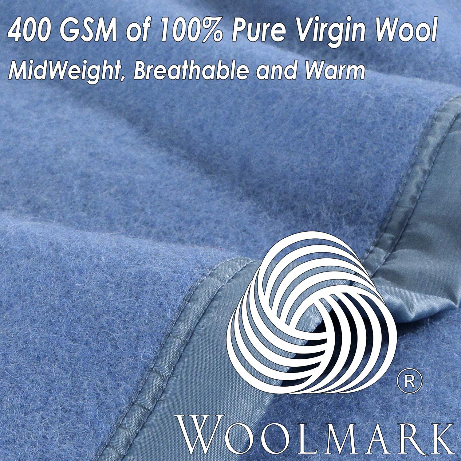 Poyet Motte Rivoli 100% Virgin Wool Blanket - 400GSM Medium/Heavy Weight, Machine Washable, Twin Size Blue - Perfect for Cozy Bedding, Sofa Throws & Winter Warmth