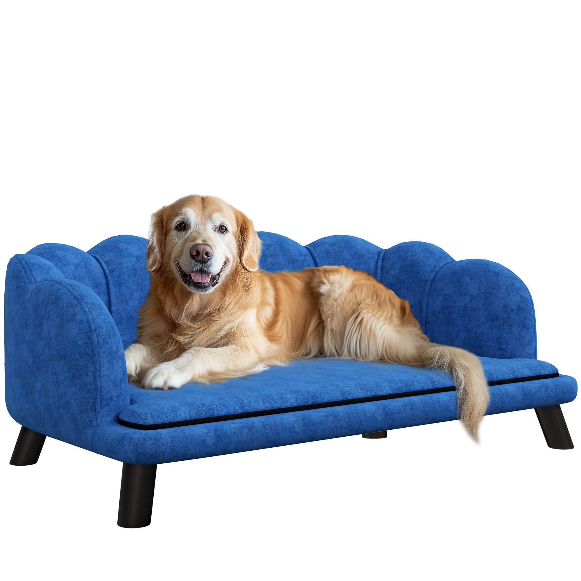 PawHut Velvet Large Dog Couch with Foam Cushion - Soft & Cute Dog Bed with Pearl Design for Medium & Big Dogs - Dark Blue Pet Sofa for Living Room, Bedroom & Pet-Friendly Spaces