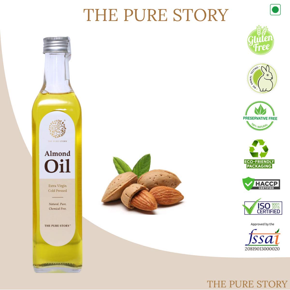 100% Pure Cold Pressed Sweet Almond Oil for Hair, Skin & Face Care - Natural Moisturizer & Massage Oil - 100ml - Perfect for Dry Skin Treatment, Hair Growth & Aromatherapy
