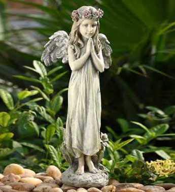 Woodington's Praying Girl Angel 19.5 Inch Outdoor Garden Statue - Religious Yard Decor for Patio, Lawn & Flower Beds - Weather-Resistant Garden Sculpture