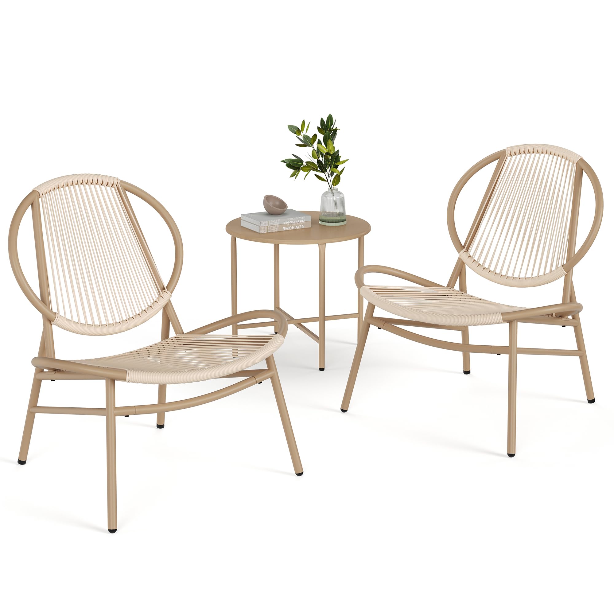 SONGMICS 3-Piece Patio Furniture Set - Acapulco Chairs & Side Table, Outdoor Garden Bistro Set for Balcony, Porch, Backyard - Indoor/Outdoor Conversation Seating in Camel Brown (UGGF021K01) | Perfect for Small Spaces, Coffee Breaks & Relaxing Outdoors