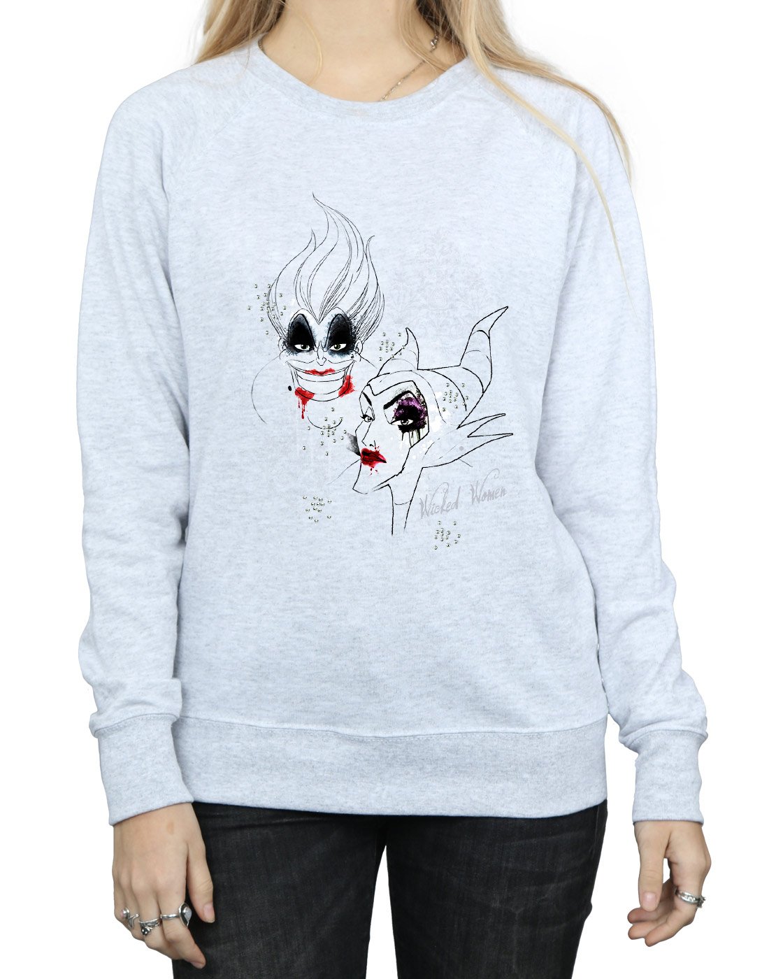 Disney Women's Villains Wicked Women Sweatshirt - Heather Grey, Small | Cozy Pullover Hoodie for Halloween, Cosplay & Casual Wear