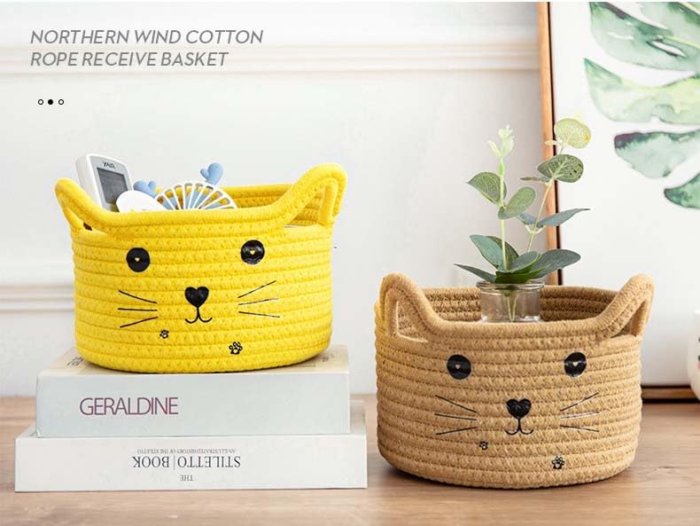 Kamuavni Woven Storage Basket - Cotton Rope Baby Organizer with Handle, Nursery Toy Bin for Kids, Pet Cat Dog Basket, Easter Gift Basket (Yellow) - Perfect for Nursery Organization, Pet Toy Storage & Holiday Gift Giving