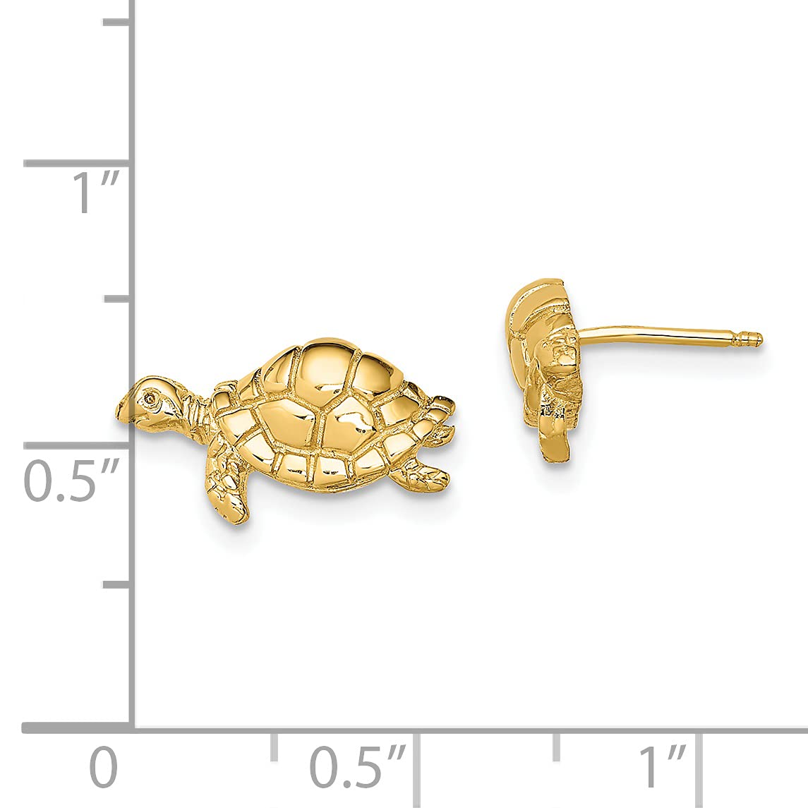14K Yellow Gold Polished Sea Turtle Stud Earrings for Women - 15.15mm Elegant Marine Jewelry - Perfect for Beach Vacations, Summer Outfits & Gift Giving