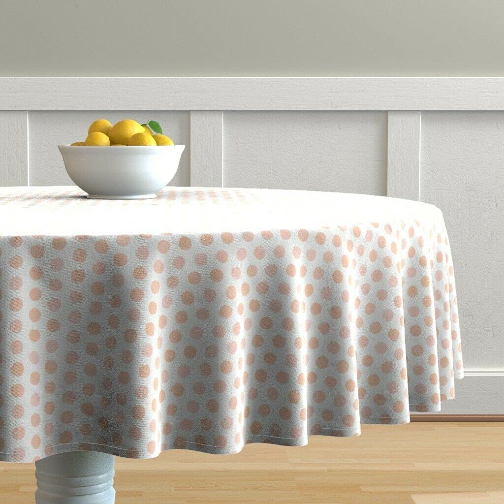 1PC Round Tablecloth - Watercolor Blush Dots Cotton Sateen Fabric - Perfect for Dining Tables, Kitchen Decor, and Special Occasions
