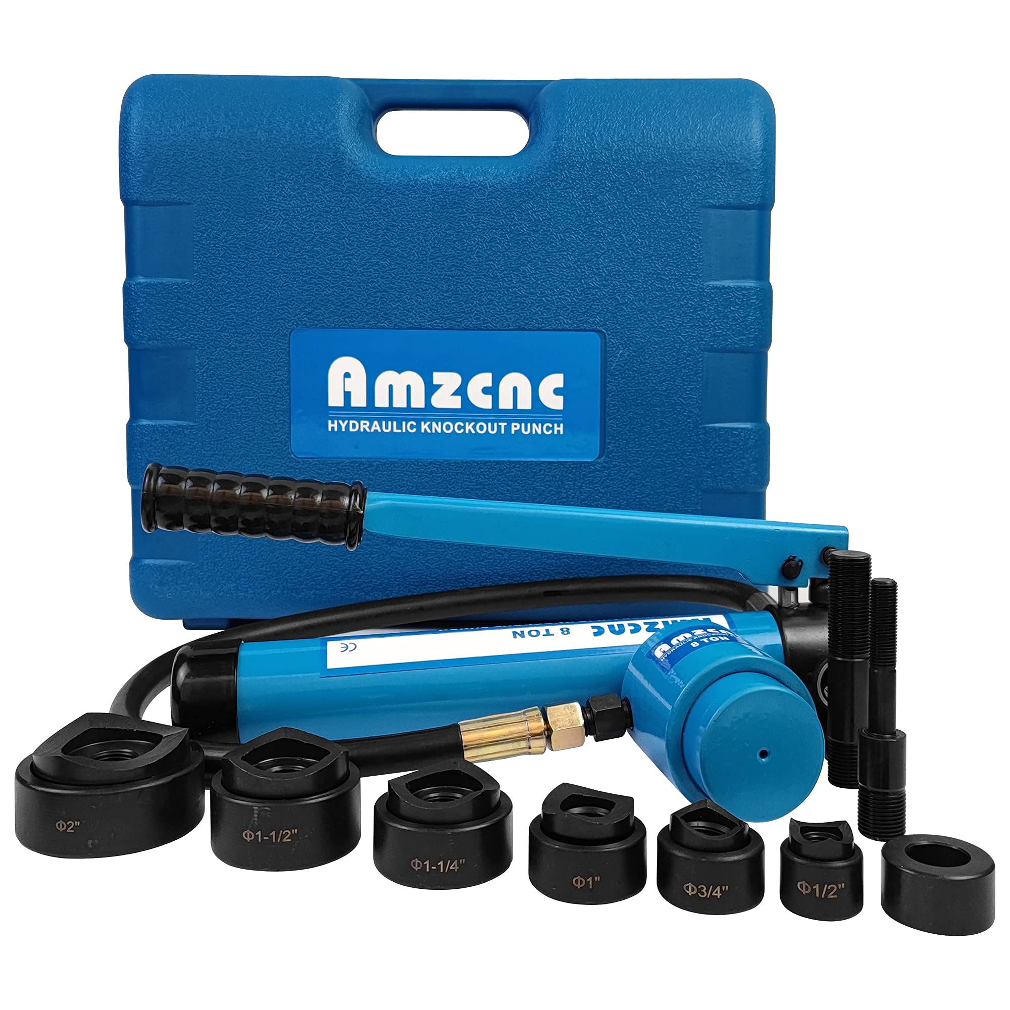 AMZCNC Hydraulic Knockout Punch Set - 8 Piece Electrical Conduit Hole Cutter Kit (1/2