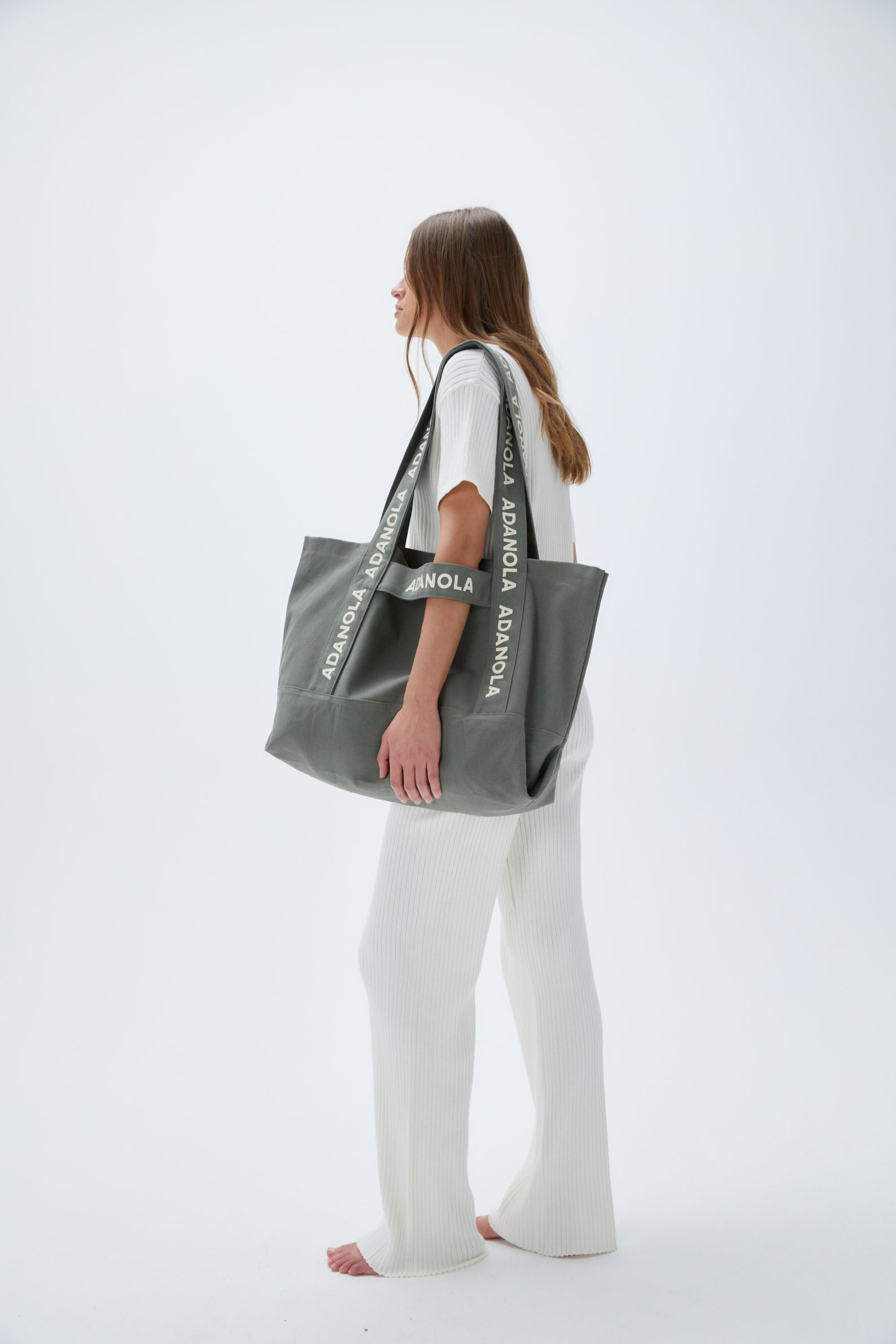 Premium Branded Strap Tote Bag for Women - Olive Green Eco-Friendly Canvas Shoulder Bag - Perfect for Work, Travel & Shopping