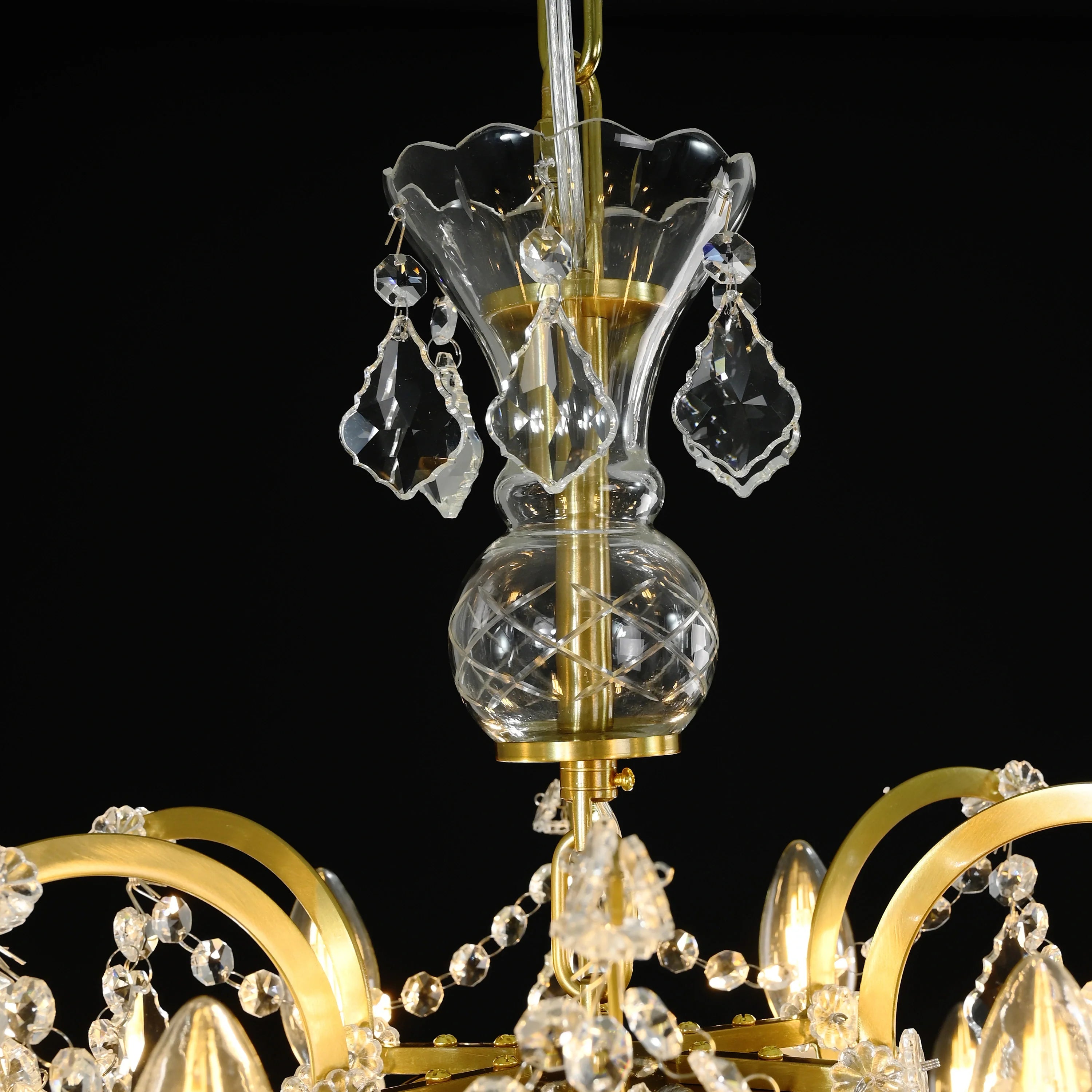 19th Century Rococo Style Iron and Crystal Round Chandelier - 33 Inch Antique Lighting Fixture for Dining Room, Foyer, or Ballroom Decor