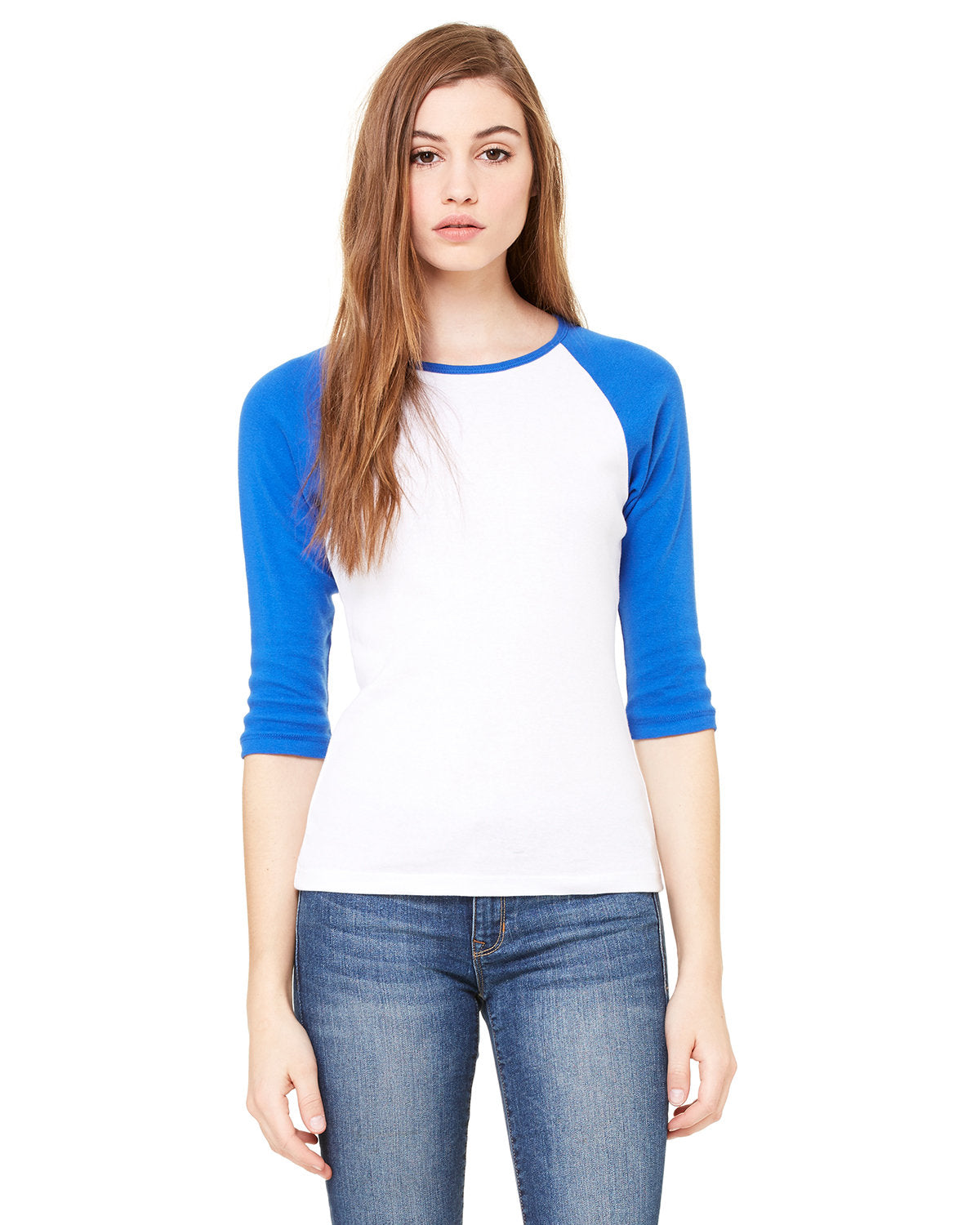 Bella + Canvas B2000 Women's 3/4 Sleeve Baby Rib Raglan T-Shirt with Contrast Stitching - Soft Casual Tee for Yoga, Gym & Everyday Wear