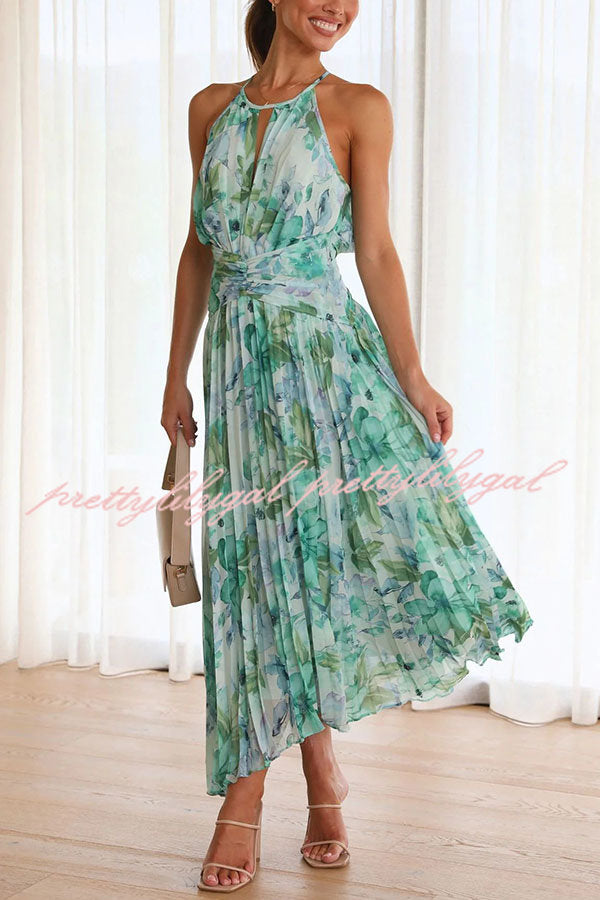 Floral Cutout Neck Pleated Midi Dress - Sunny Forecast Style for Women | Perfect for Summer Parties, Weddings & Beach Vacations