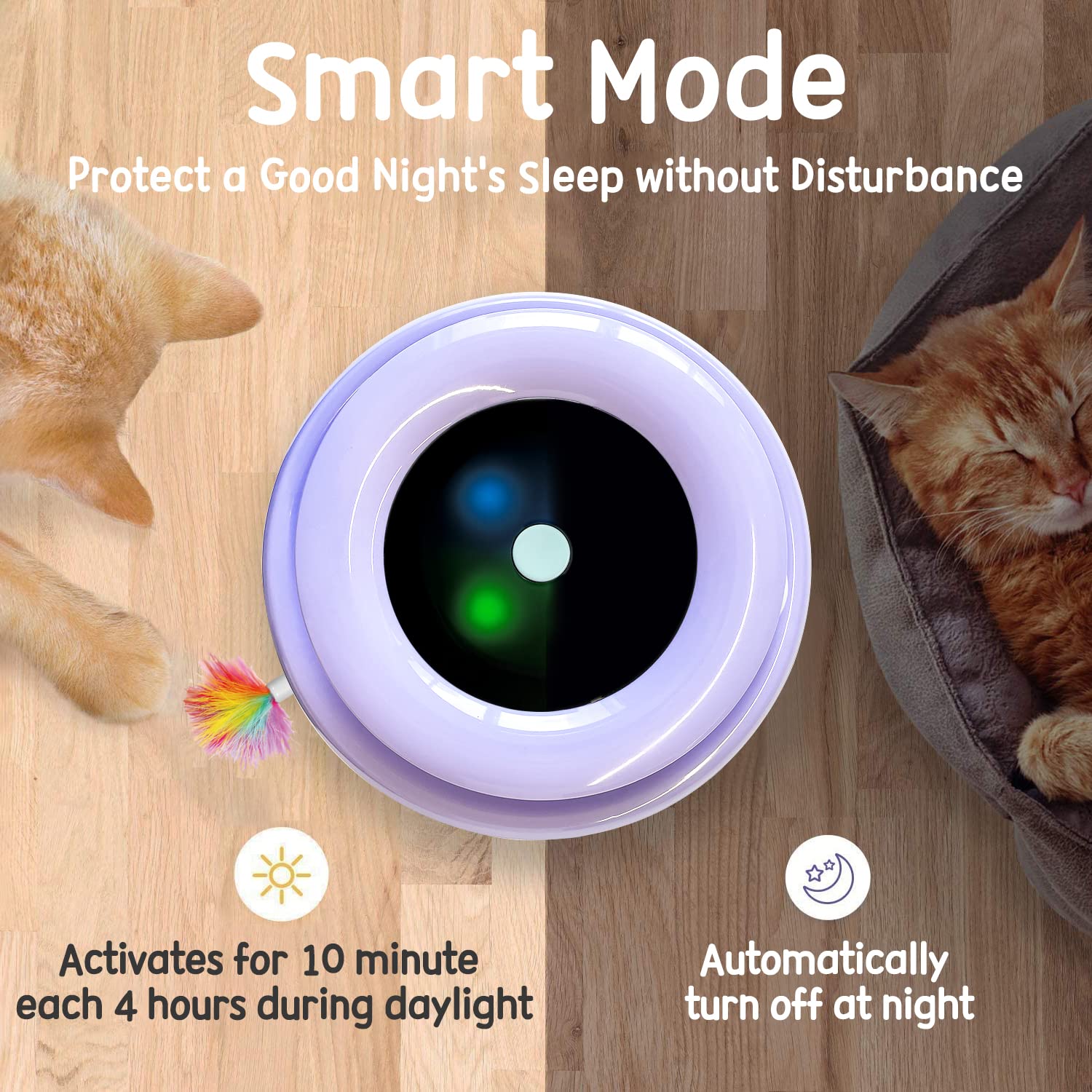 ORSDA 2-in-1 Interactive Cat Toys with 7 Attachments - Automatic Moving Ball & Feather Toy for Indoor Cats - Adjustable Speed, Dual Power (Battery/USB) - Great for Exercise & Playtime - Perfect Gift for Kitten & Adult Cats