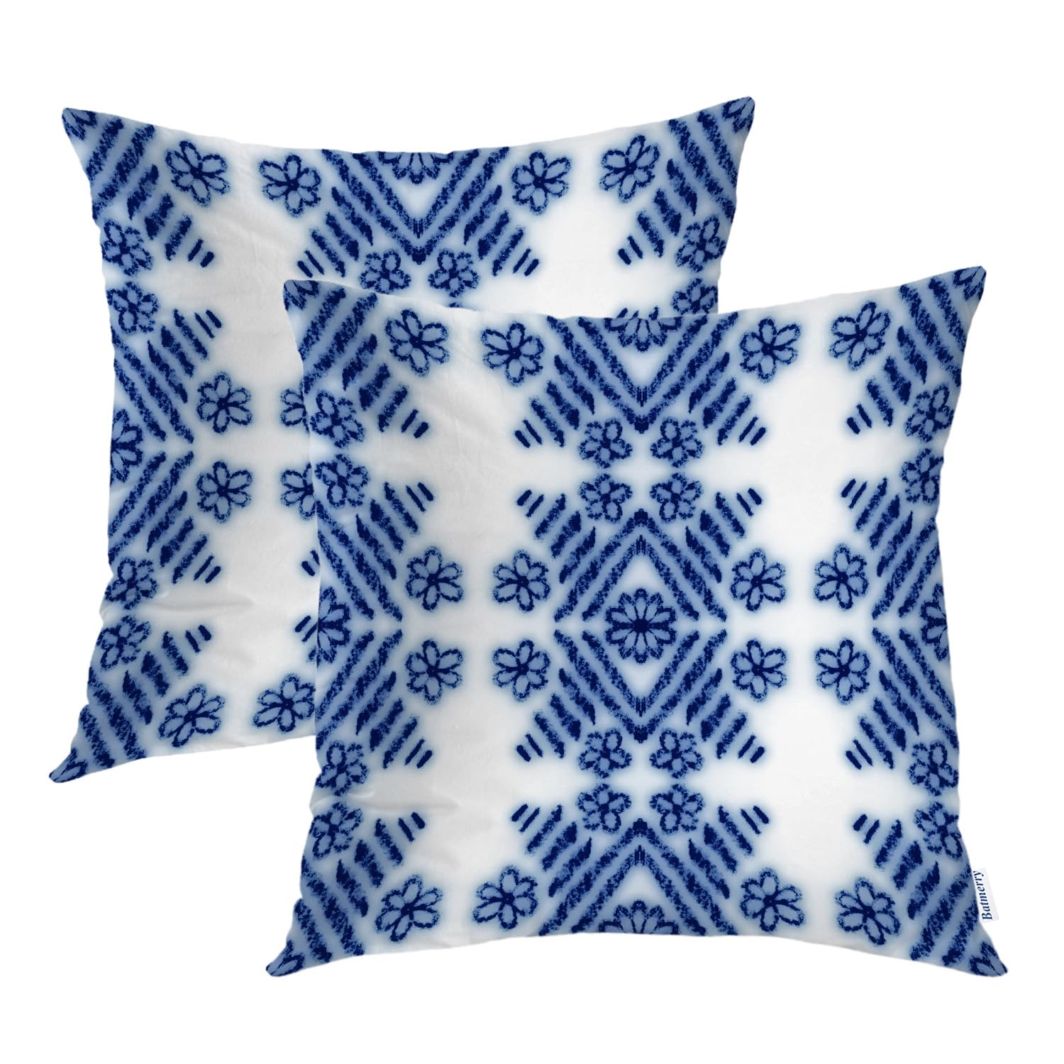 Batmerry Navy Blue Floral Pillow Covers 18x18 Inch Set of 2 - Classic Blue and White Ceramic Cobalt Blue Glaze Modern Square Throw Pillow Covers for Sofa, Bed, Couch - Double Sided Decorative Pillow Cases for Home Decor