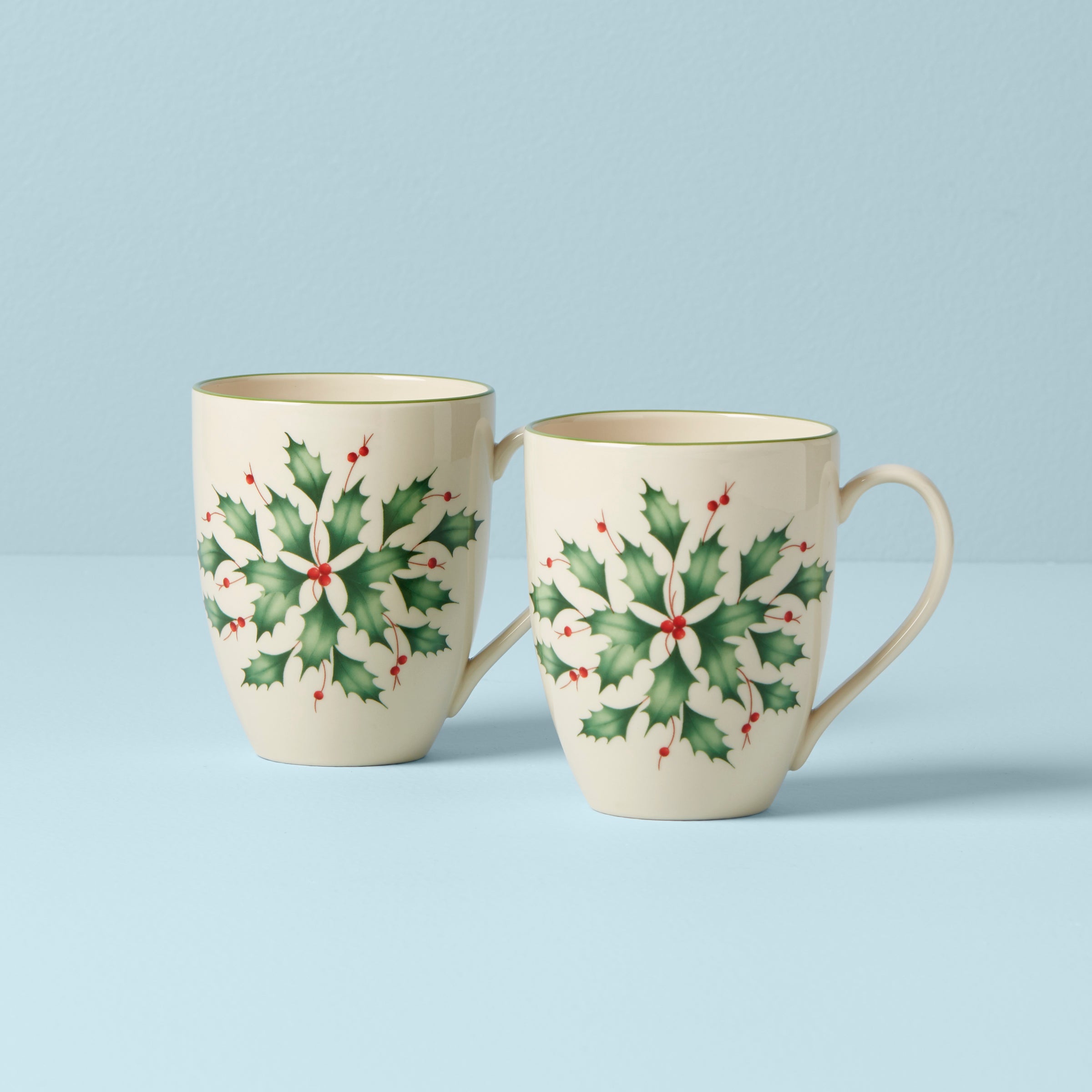Festive Holiday Holly Mugs Set of 2 - Christmas Coffee Cups for Hot Cocoa & Tea - Perfect for Winter Celebrations & Gift Giving