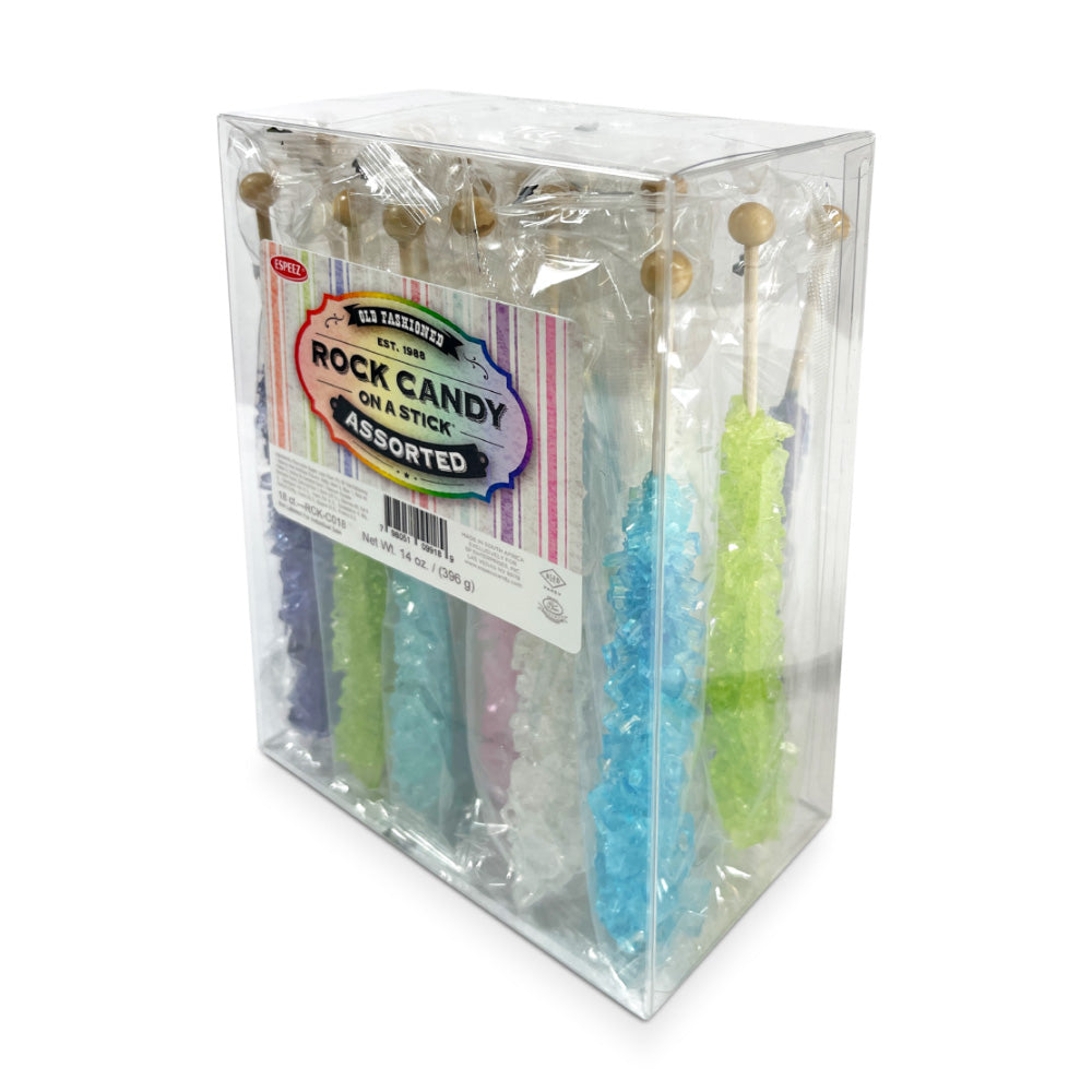 Espeez Old Fashioned Rock Candy Assorted Flavors - 18 Count Box | Classic Hard Candy for Parties, Gifts & Dessert Toppings