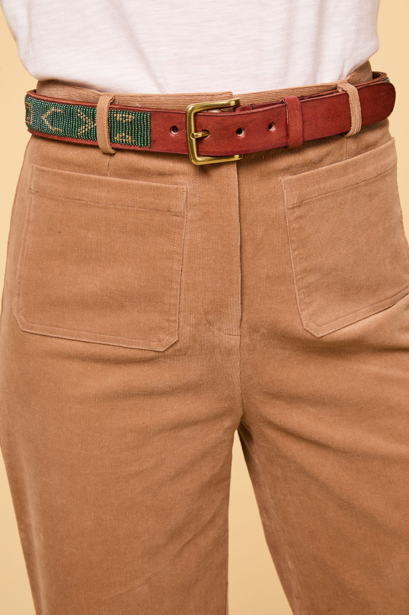 Kendal Cropped Stretch Corduroy Pants for Women | High Waisted Comfort Fit | Camel Brown Casual Trousers | Perfect for Work, Date Night & Fall Outfits
