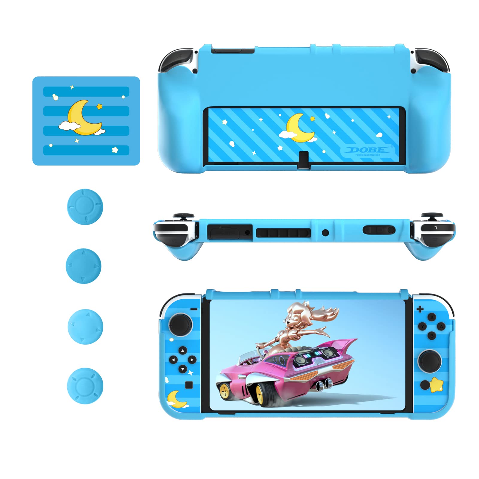 Nintendo Switch OLED Protective Case & Accessories Kit - Blue | Includes Switch OLED Game Case & Thumb Grips | Perfect for Travel, Gaming & Storage Protection