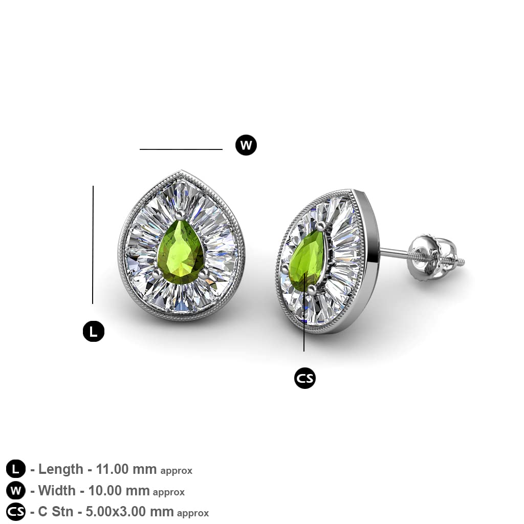 Natural 1.2ctw Pear Cut Peridot & Diamond Milgrain Halo Stud Earrings in 14K Gold for Women | Elegant Gift for Birthday, Anniversary & Special Occasions