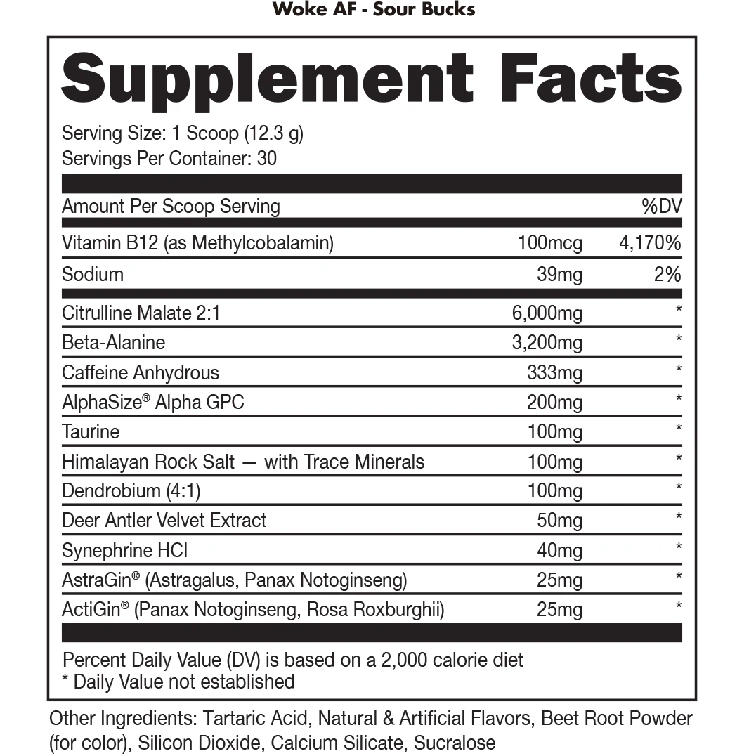 Bucked Up WOKE AF Pre-Workout Supplement - Energy & Focus Booster for Gym, Fitness & Bodybuilding | Ideal for Pre-Workout, Weight Training & Athletic Performance