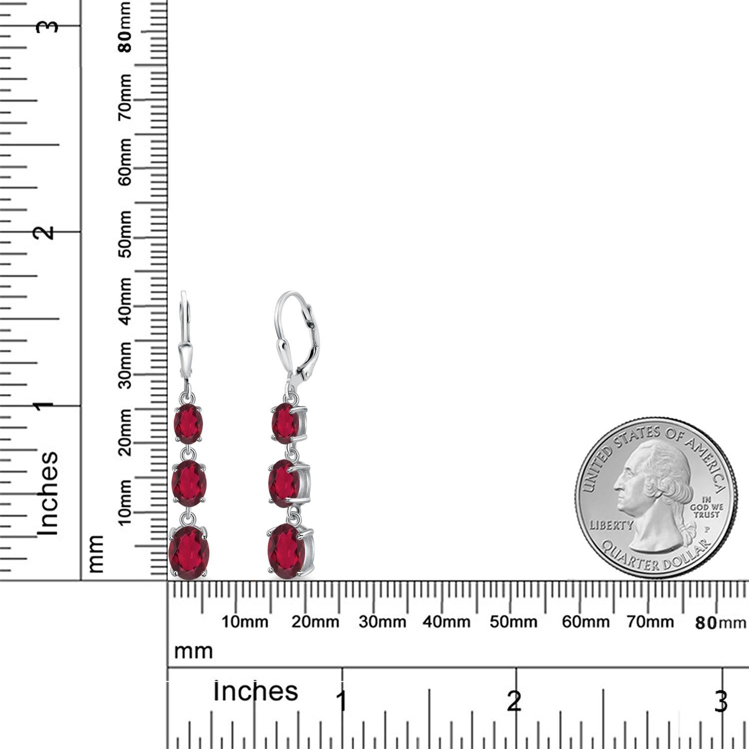 Gem Stone King 3-Stone Leverback Drop Dangle Earrings for Women - 925 Sterling Silver Birthstone Jewelry | Oval 8x6mm, 7x5mm & 6x4mm Gemstones | Elegant Gift for Mom, Wife, Her | Perfect for Weddings, Anniversaries & Special Occasions