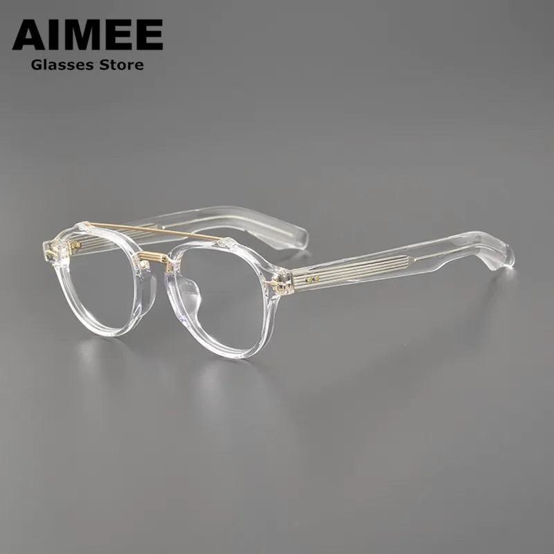 Aimee Unisex Full Rim Round Double Bridge Acetate Titanium Eyeglasses Frame 6818 - Lightweight & Durable Glasses for Work, Reading & Fashion