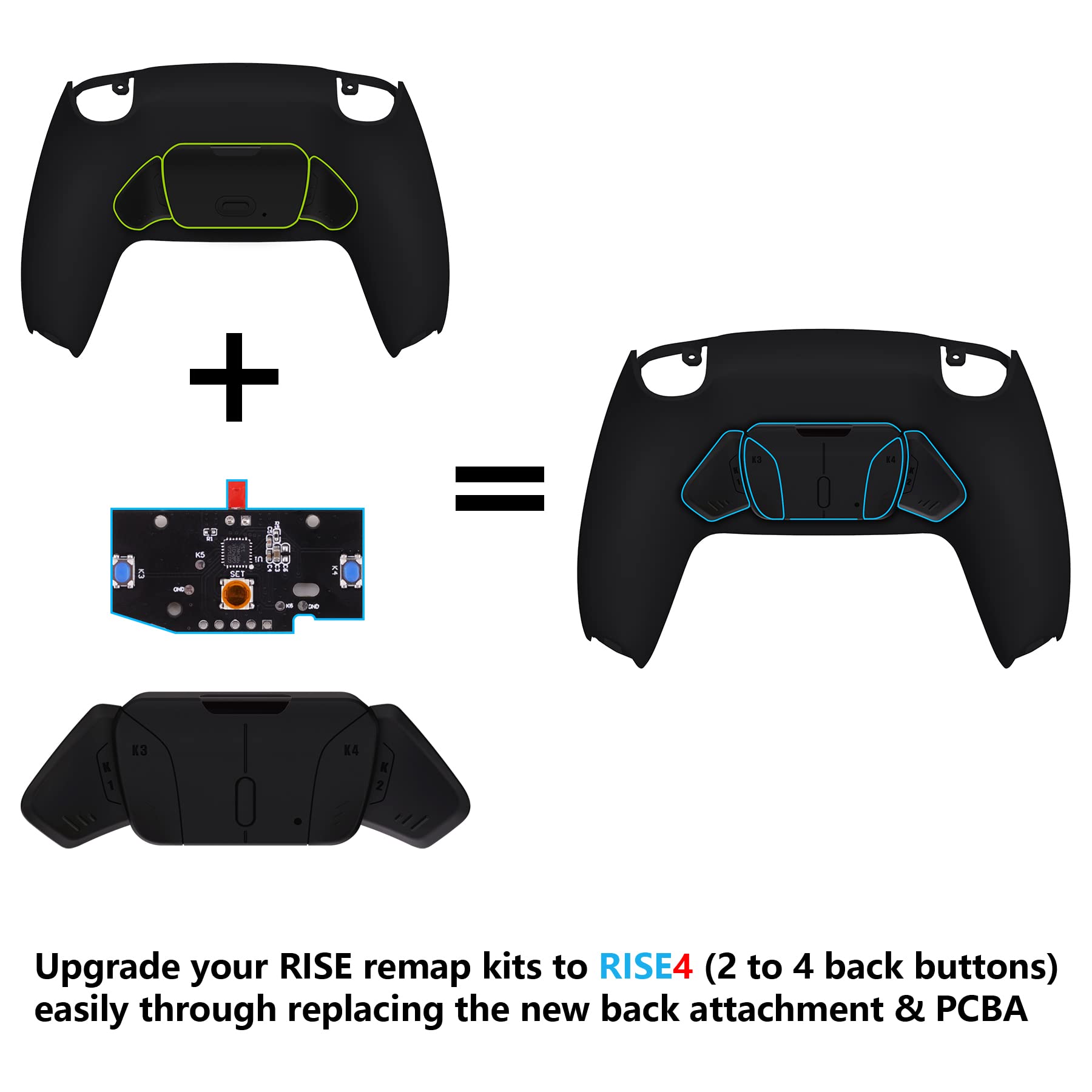 eXtremeRate RISE4 Replacement Back Paddles & Remapper Board for PS5 Controller - Customizable K1K2K3K4 Back Buttons & PCBA Board (Black) | Gaming Accessories for Competitive Play & Enhanced Control